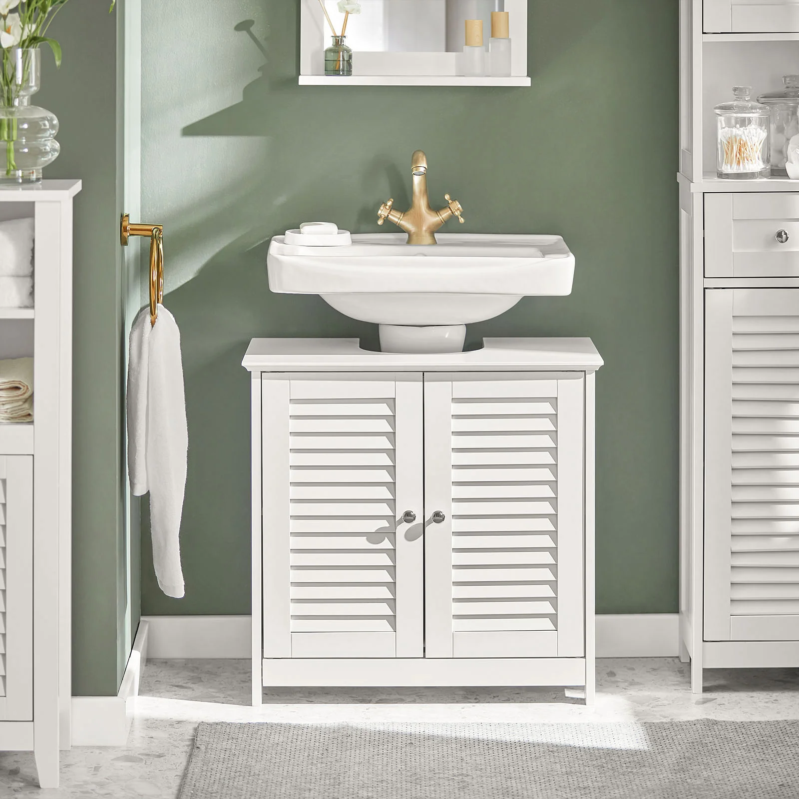 SoBuy FRG237-II-W Armario para Debajo del Lavabo 2 Estante y 2 Puertas Blanco - Image 4
