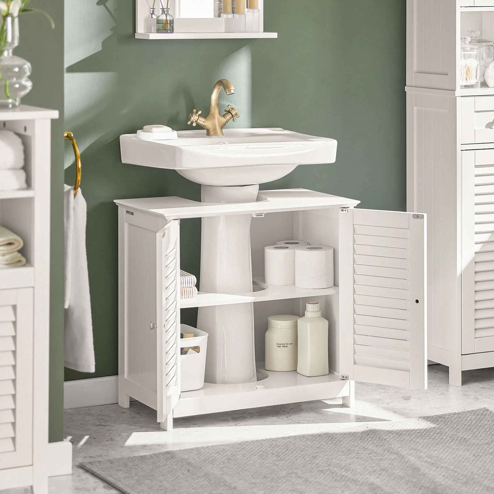 SoBuy FRG237-II-W Armario para Debajo del Lavabo 2 Estante y 2 Puertas Blanco - Image 5