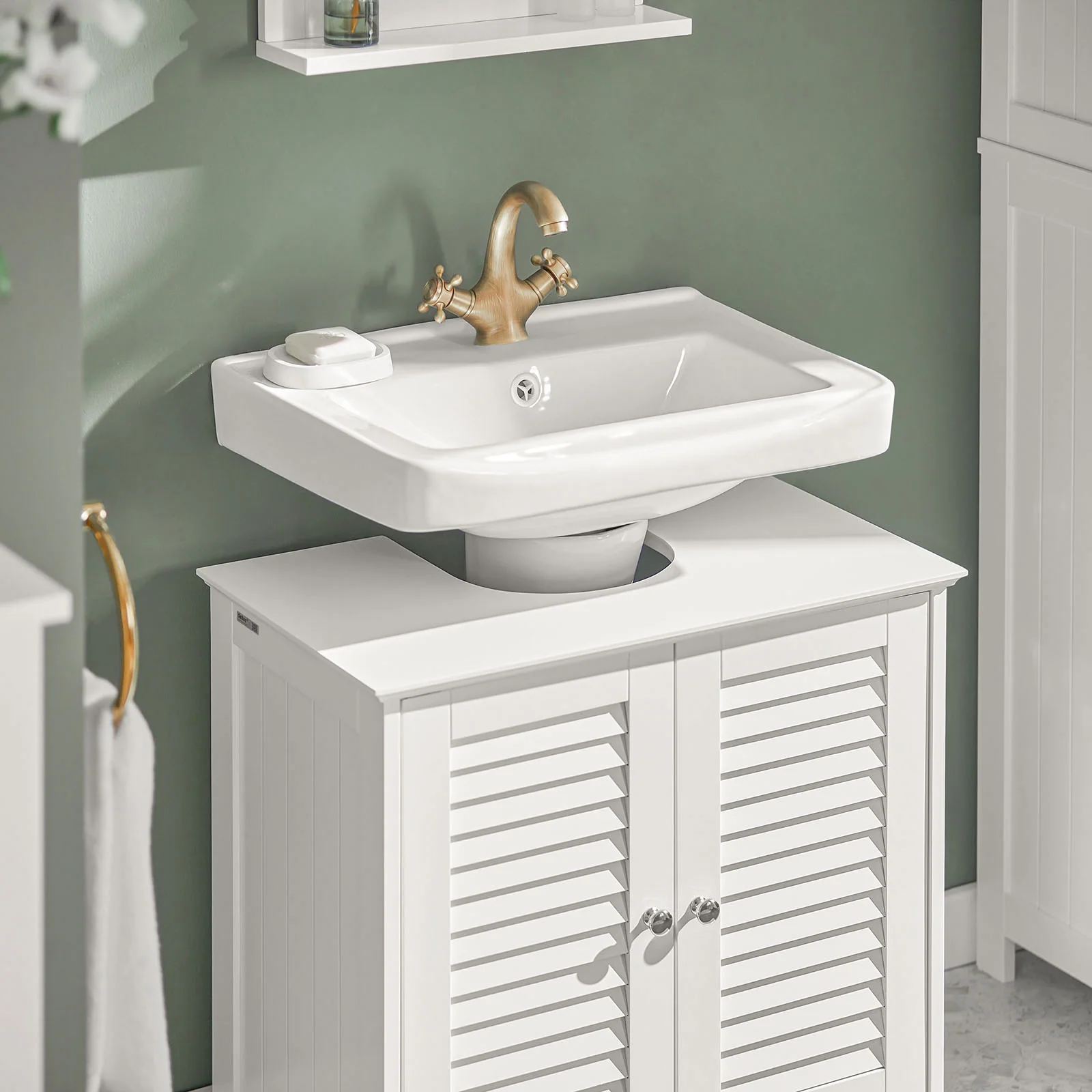 SoBuy FRG237-II-W Armario para Debajo del Lavabo 2 Estante y 2 Puertas Blanco - Image 7