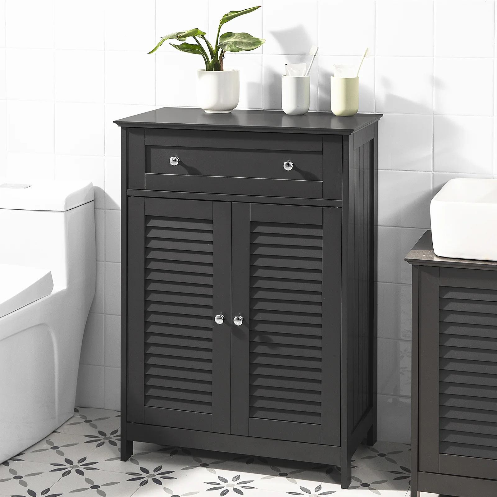 SoBuy FRG238-DG  Armario de Baño con 1 cajónes y 2 puerta Gris - Image 4
