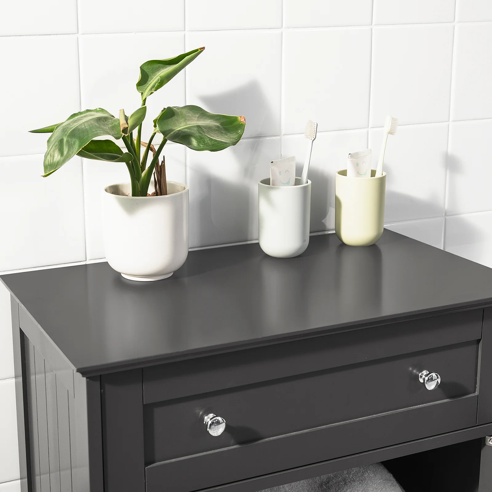 SoBuy FRG238-DG  Armario de Baño con 1 cajónes y 2 puerta Gris - Image 6
