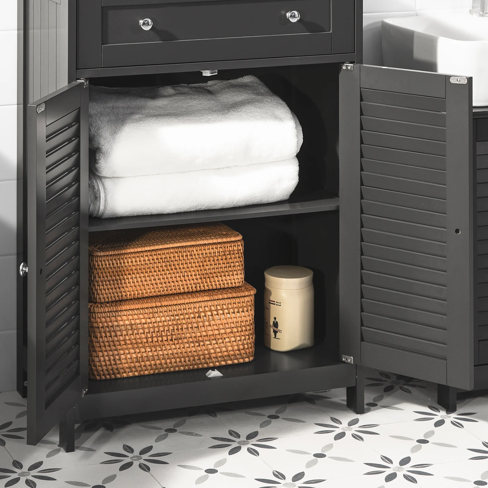 SoBuy FRG238-DG  Armario de Baño con 1 cajónes y 2 puerta Gris - Image 7