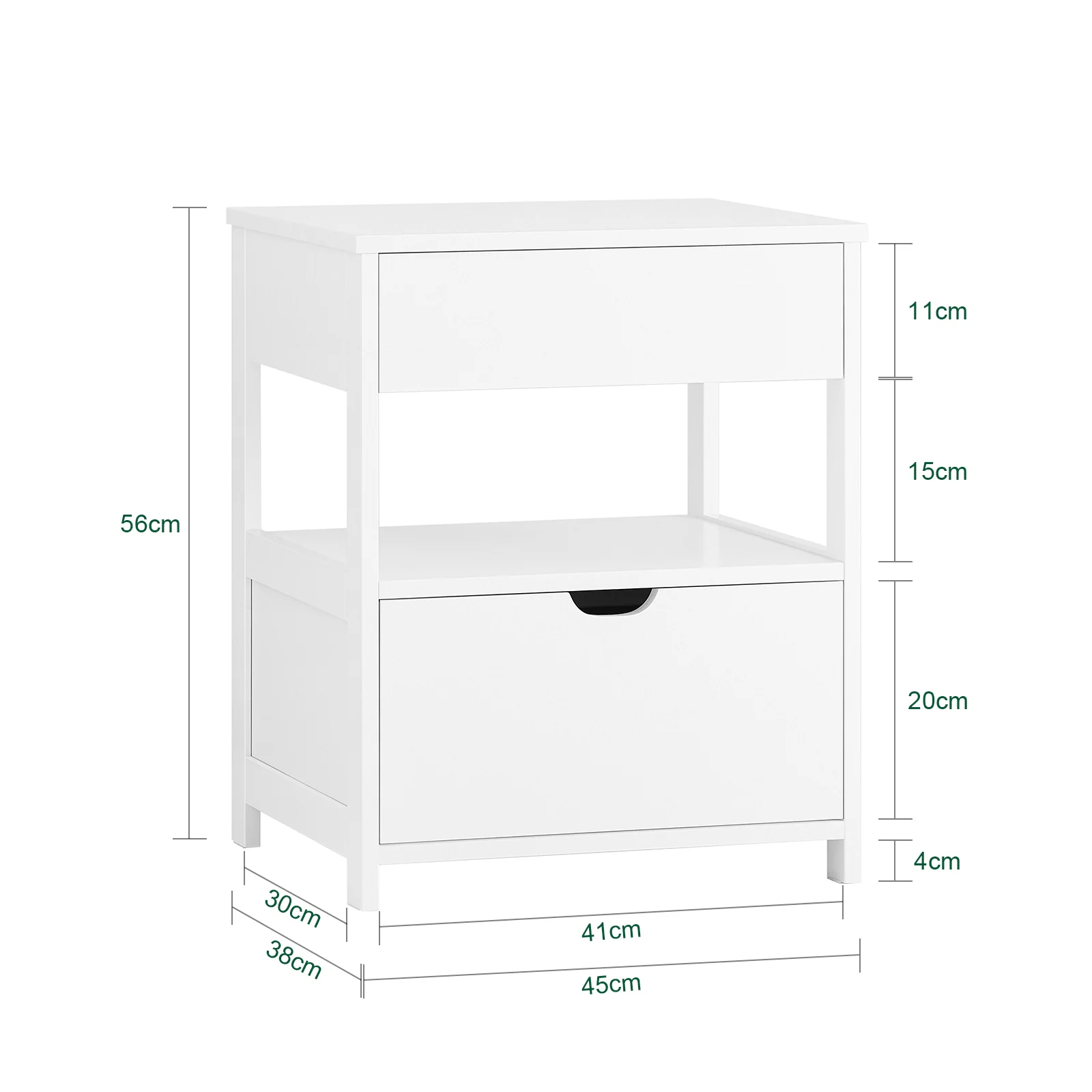 SoBuy FRG258-II-W Mesita de Noche con 2 cajones y Estante Blanco 45 x 38 x 55 cm - Image 3