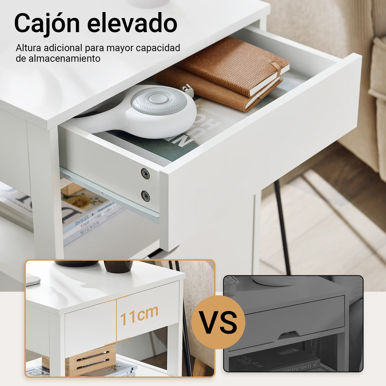 SoBuy FRG258-II-W Mesita de Noche con 2 cajones y Estante Blanco 45 x 38 x 55 cm - Image 4