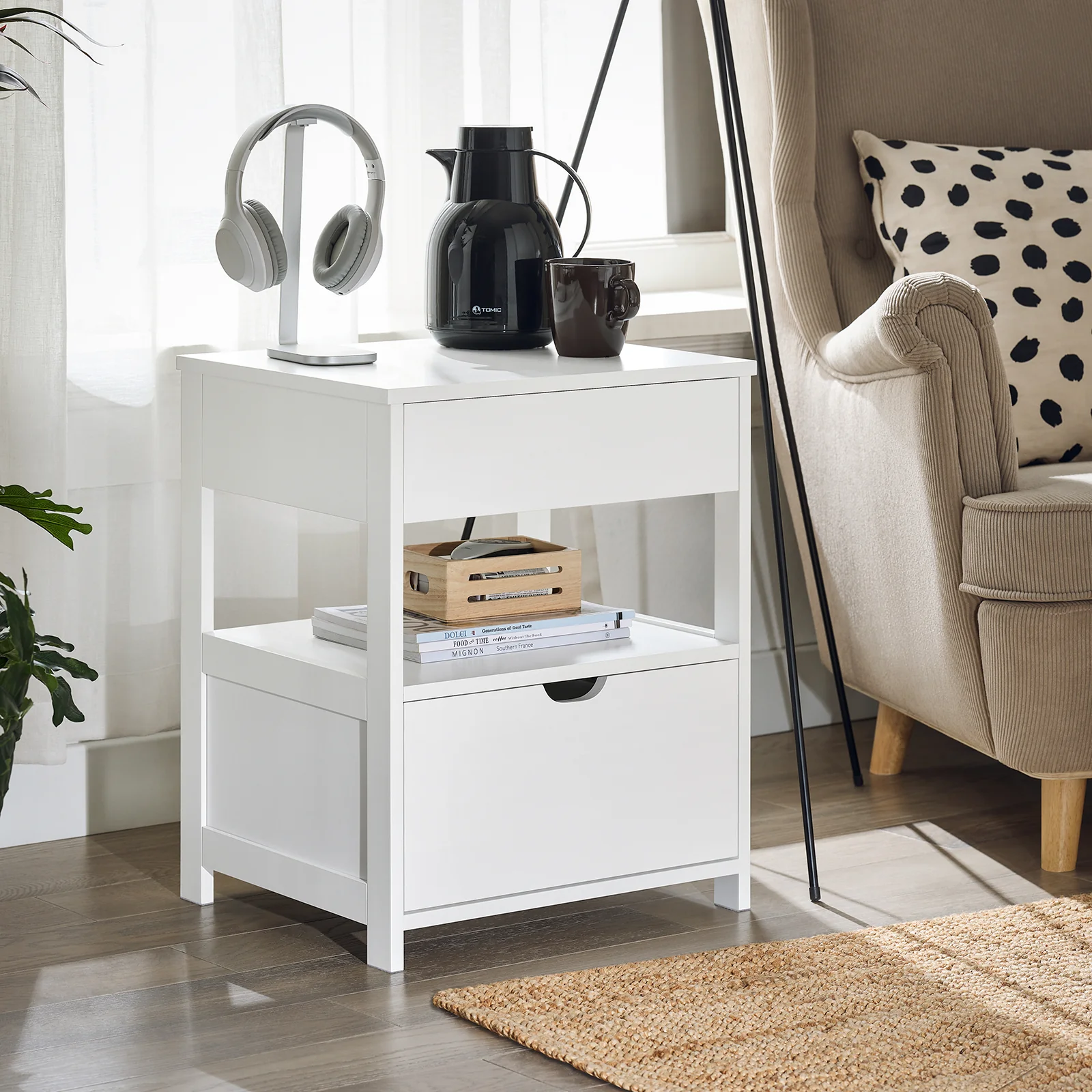 SoBuy FRG258-II-W Mesita de Noche con 2 cajones y Estante Blanco 45 x 38 x 55 cm - Image 9