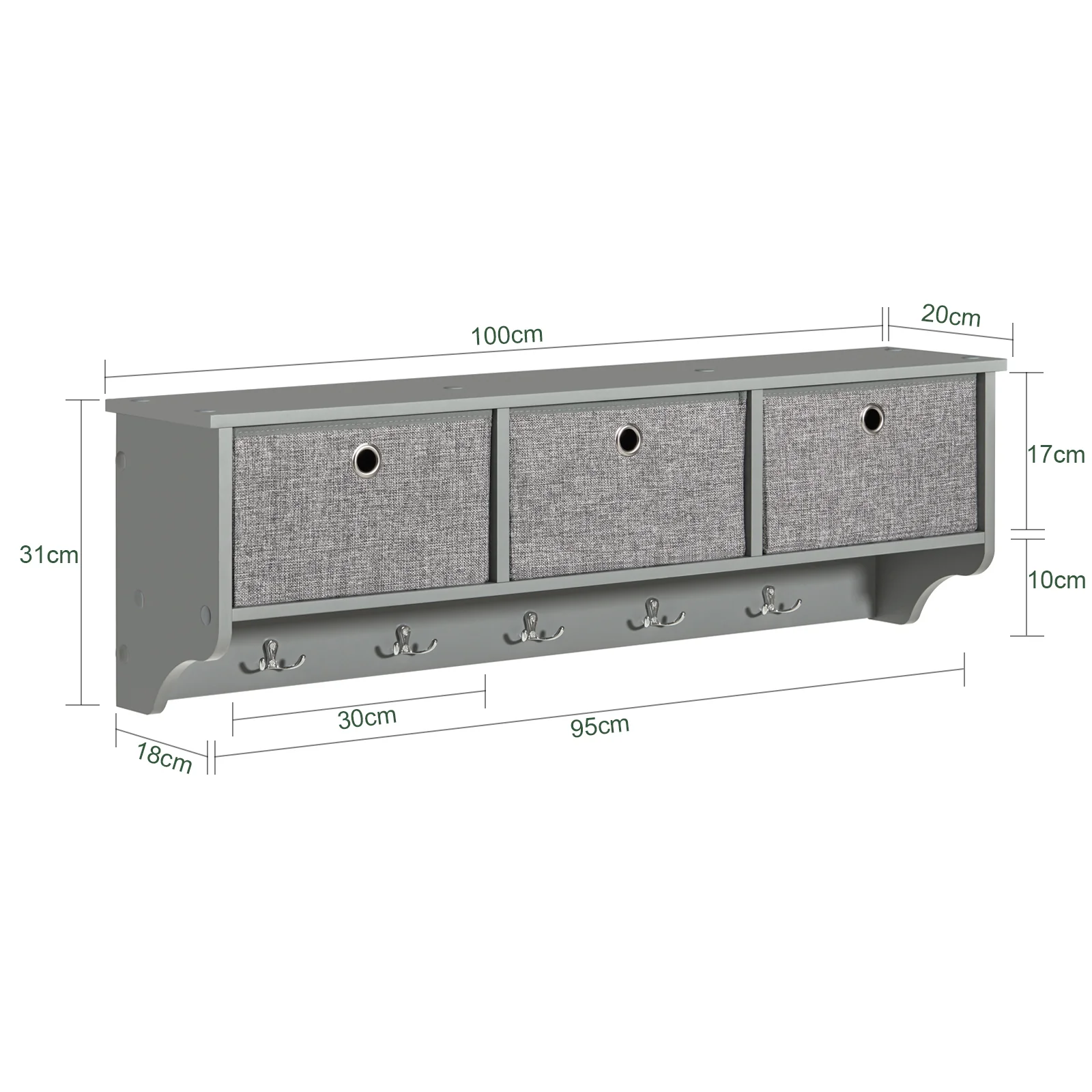 SoBuy FRG282-HG Perchero moderno de pared con 5 Ganchos y 3 cajones - Image 4