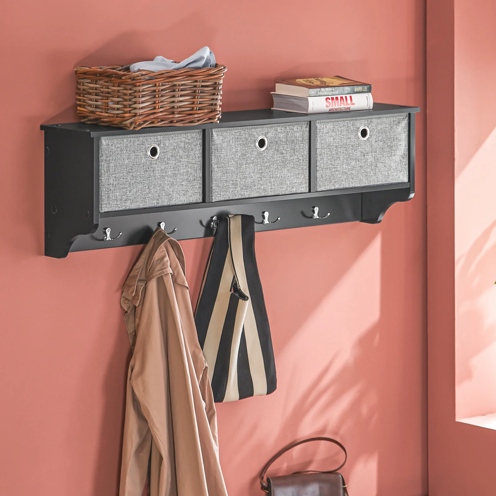 SoBuy FRG282-SCH Perchero de Pared con 5 Ganchos y 3 Cajones Negro - Image 2