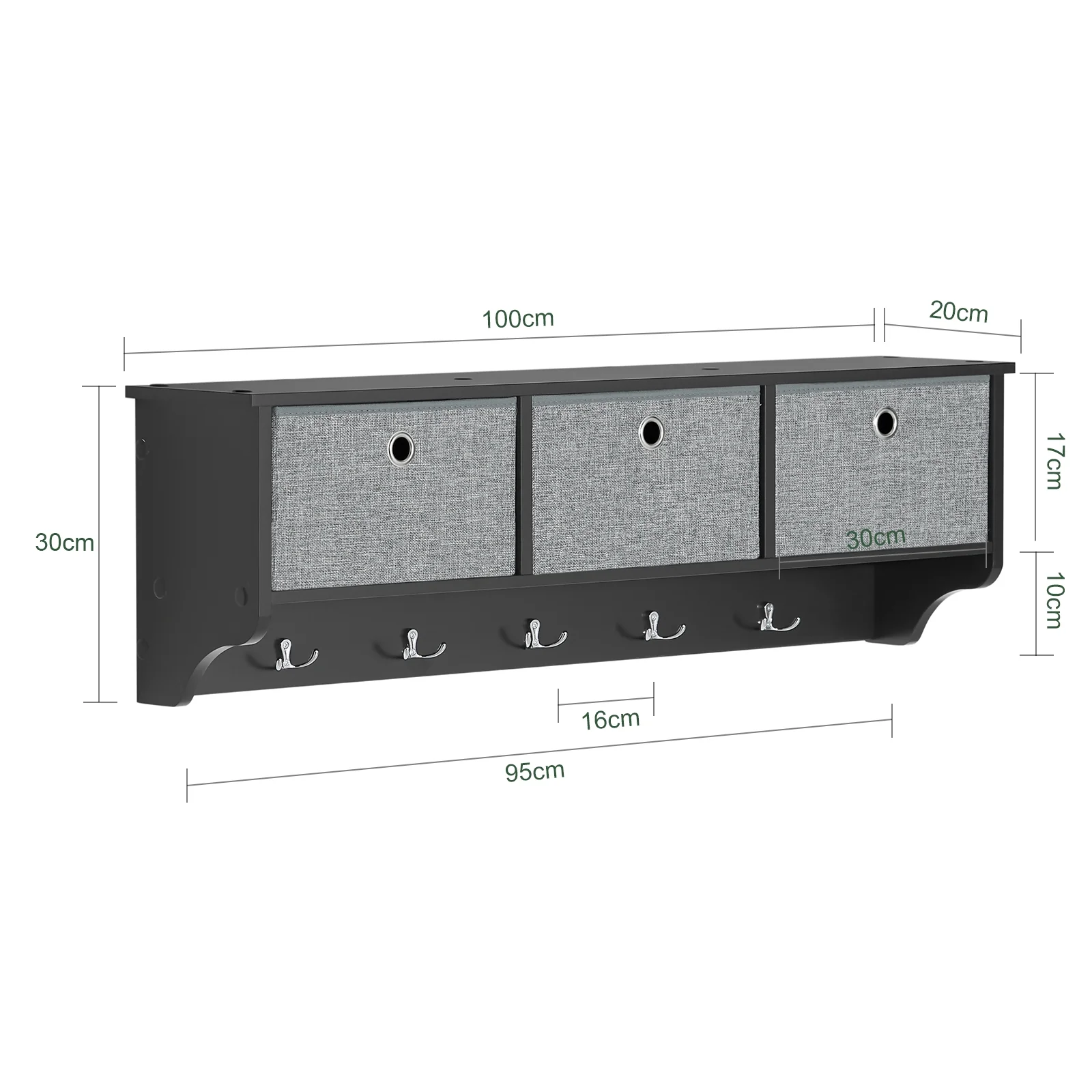SoBuy FRG282-SCH Perchero de Pared con 5 Ganchos y 3 Cajones Negro - Image 3