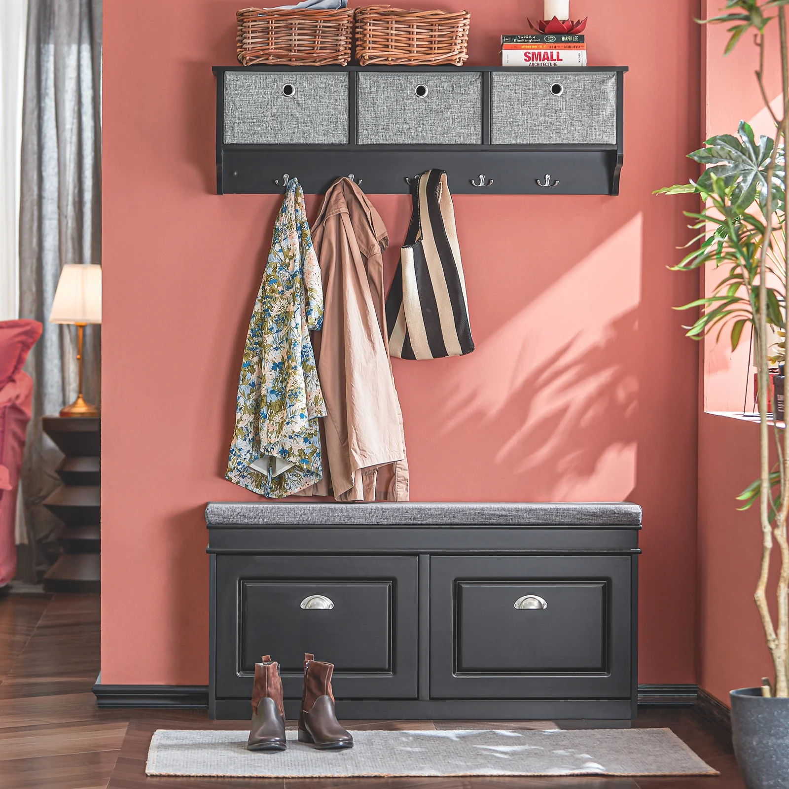 SoBuy FRG282-SCH Perchero de Pared con 5 Ganchos y 3 Cajones Negro - Image 4