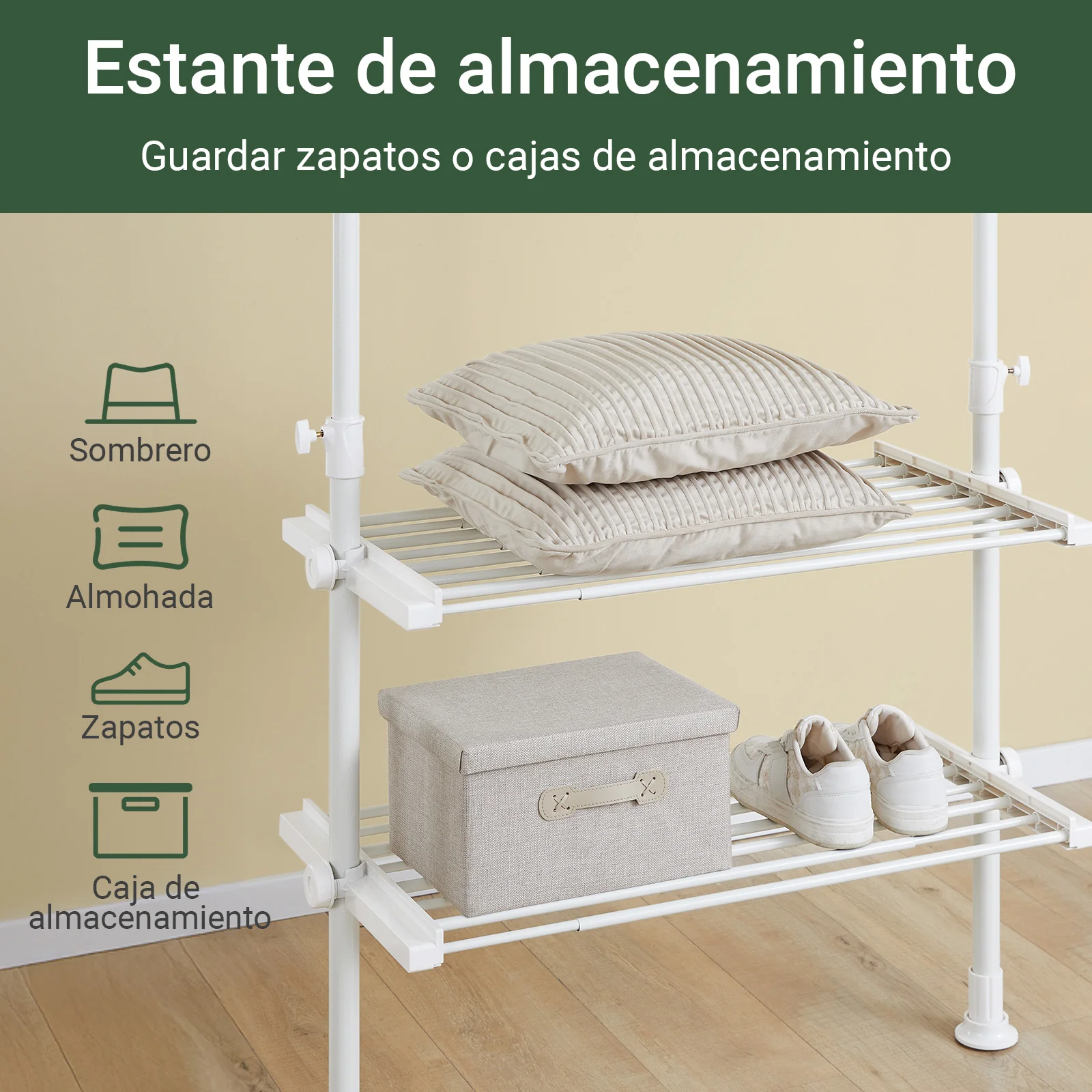 SoBuy FRG34-II-W Perchero Telescópico de Ropa con 3 barras y 3 cestas Blanco - Image 8