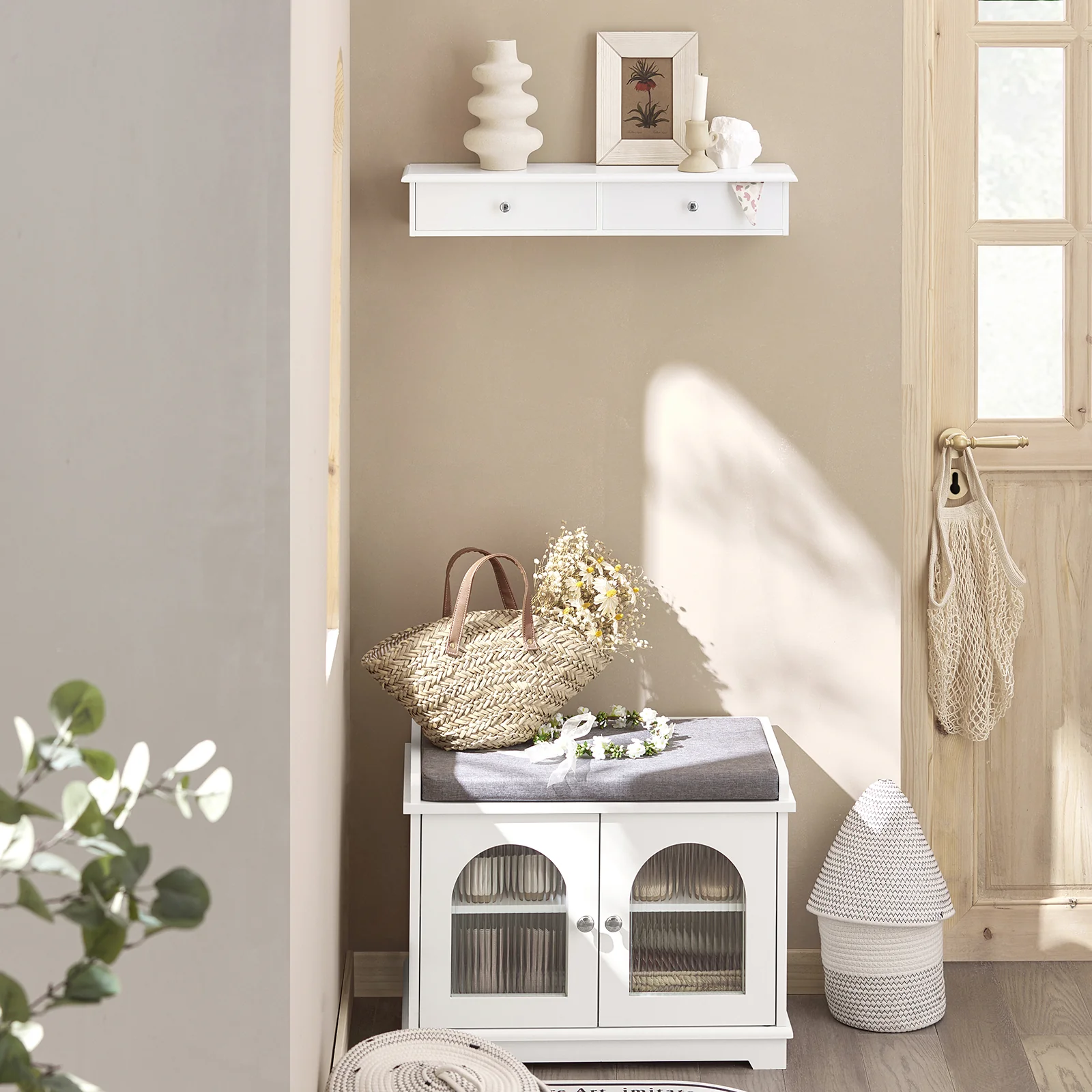 SoBuy FRG43-W Estantes de Pared Perchero de pared con 2 cajones MDF Blanco - Image 4