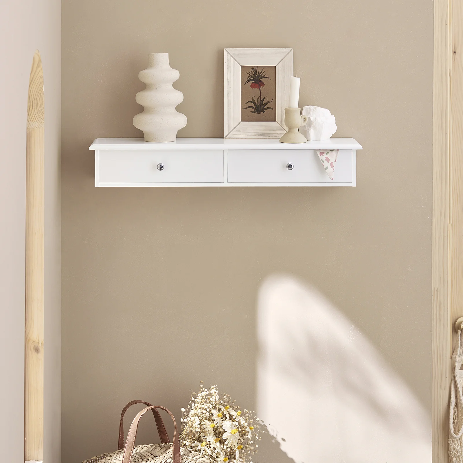 SoBuy FRG43-W Estantes de Pared Perchero de pared con 2 cajones MDF Blanco - Image 5