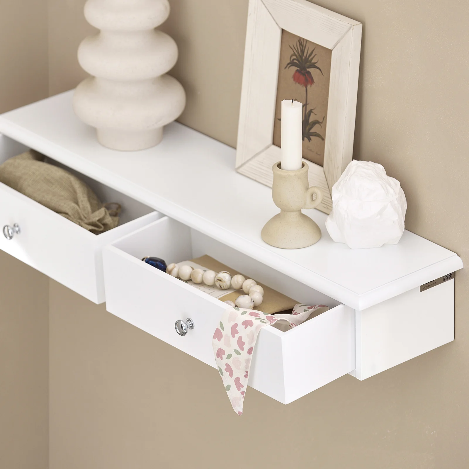 SoBuy FRG43-W Estantes de Pared Perchero de pared con 2 cajones MDF Blanco - Image 6