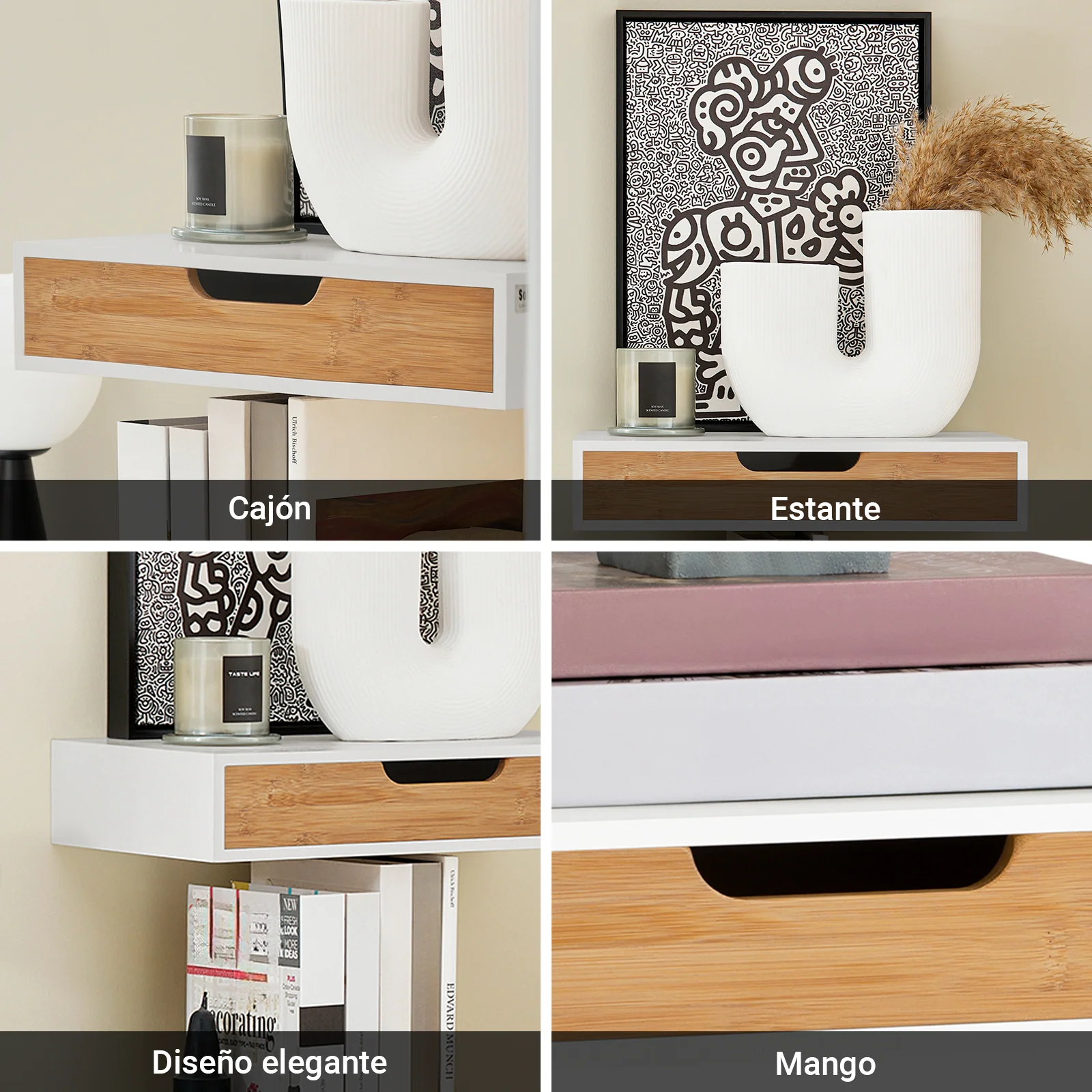 SoBuy FRG92-WN Estante de pared con cajón Blanco y bambú natural - Image 6