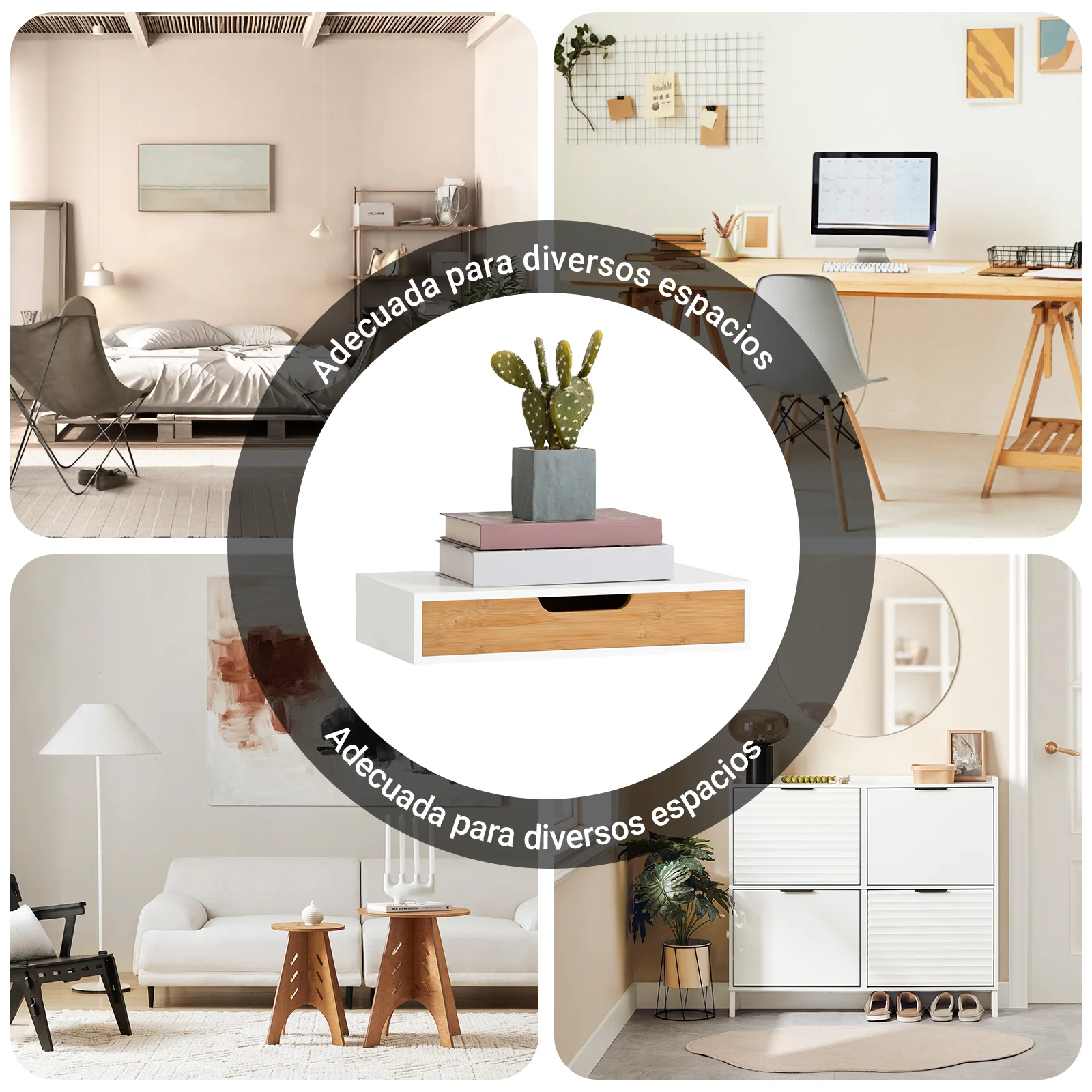 SoBuy FRG92-WN Estante de pared con cajón Blanco y bambú natural - Image 9