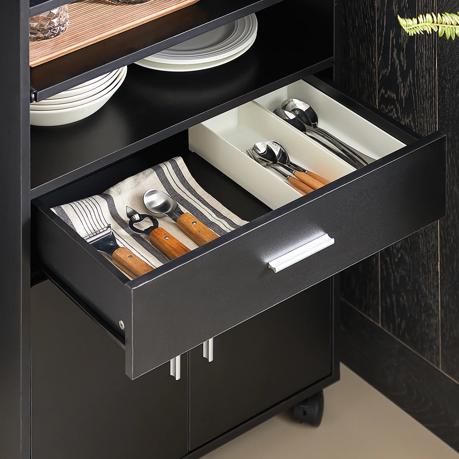 SoBuy FSB09-SCH Aparador Auxiliar de Cocina con ruedas Negro - Image 7