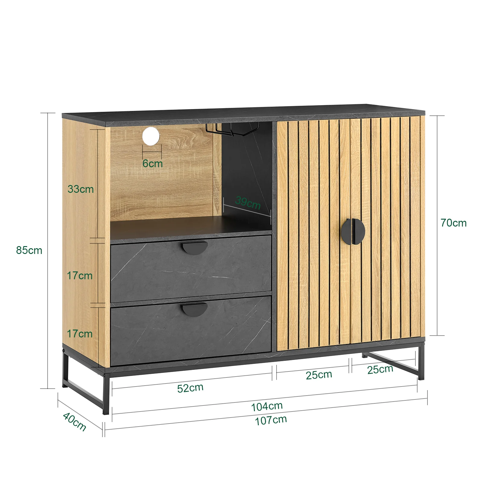 SoBuy FSB103-N Aparador de cocina y salón con hueco para microondas (Ø6 cm) y portacopas roble/negro - Image 4