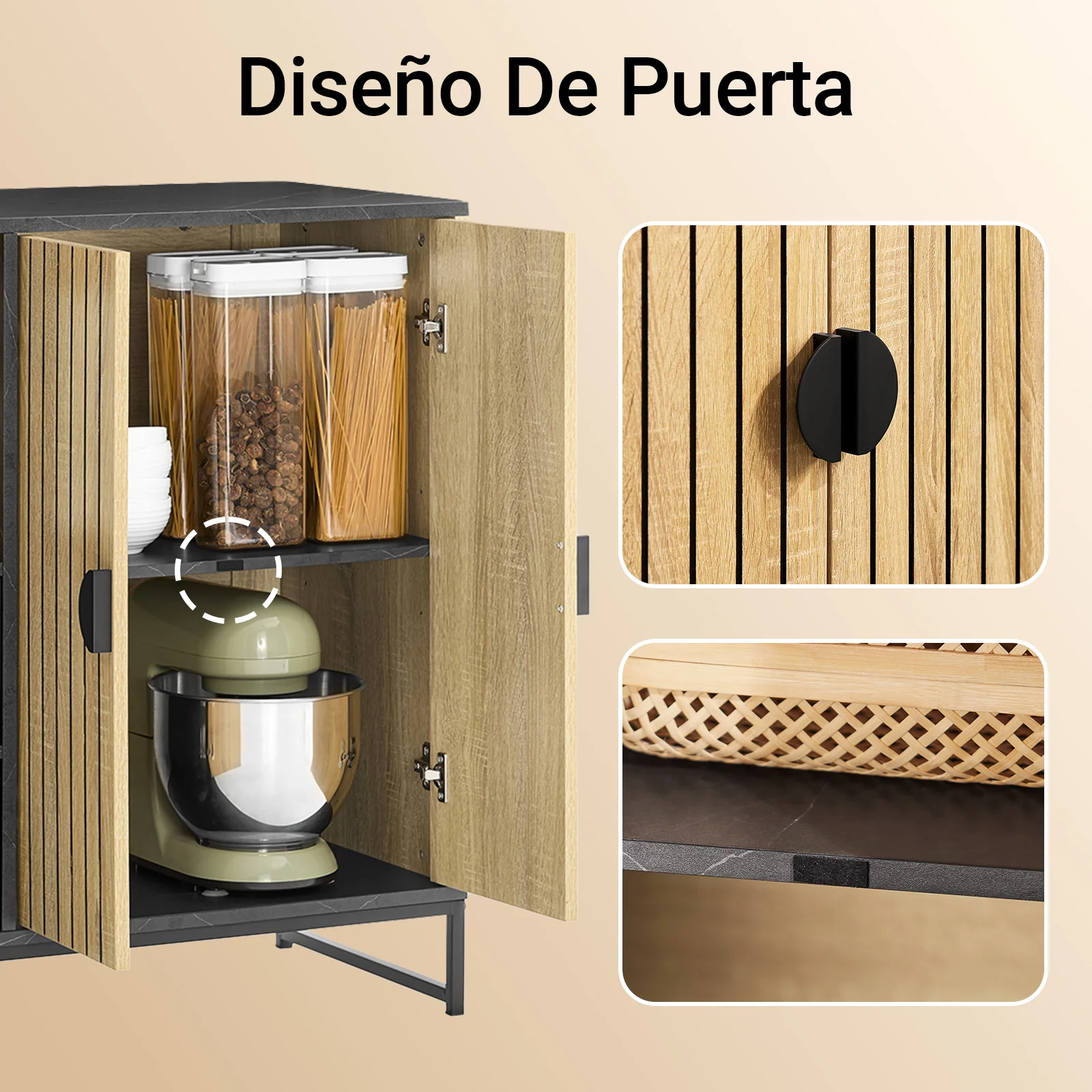 SoBuy FSB103-N Aparador de cocina y salón con hueco para microondas (Ø6 cm) y portacopas roble/negro - Image 7