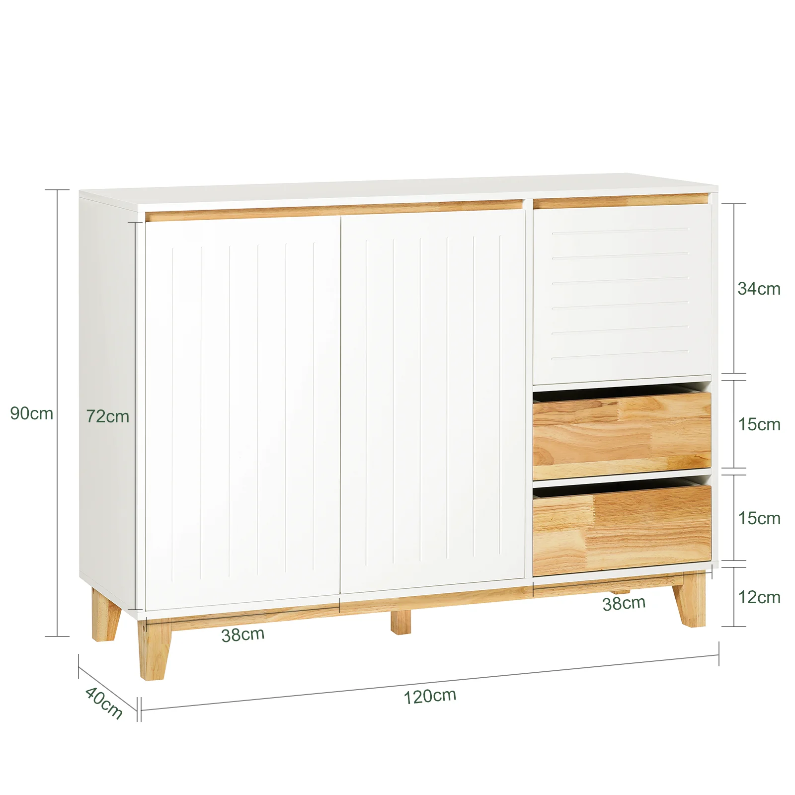 SoBuy FSB75-WN Aparador de Cocina Buffet para Entrada con 3 Puertas y 2 Cajones - Image 3
