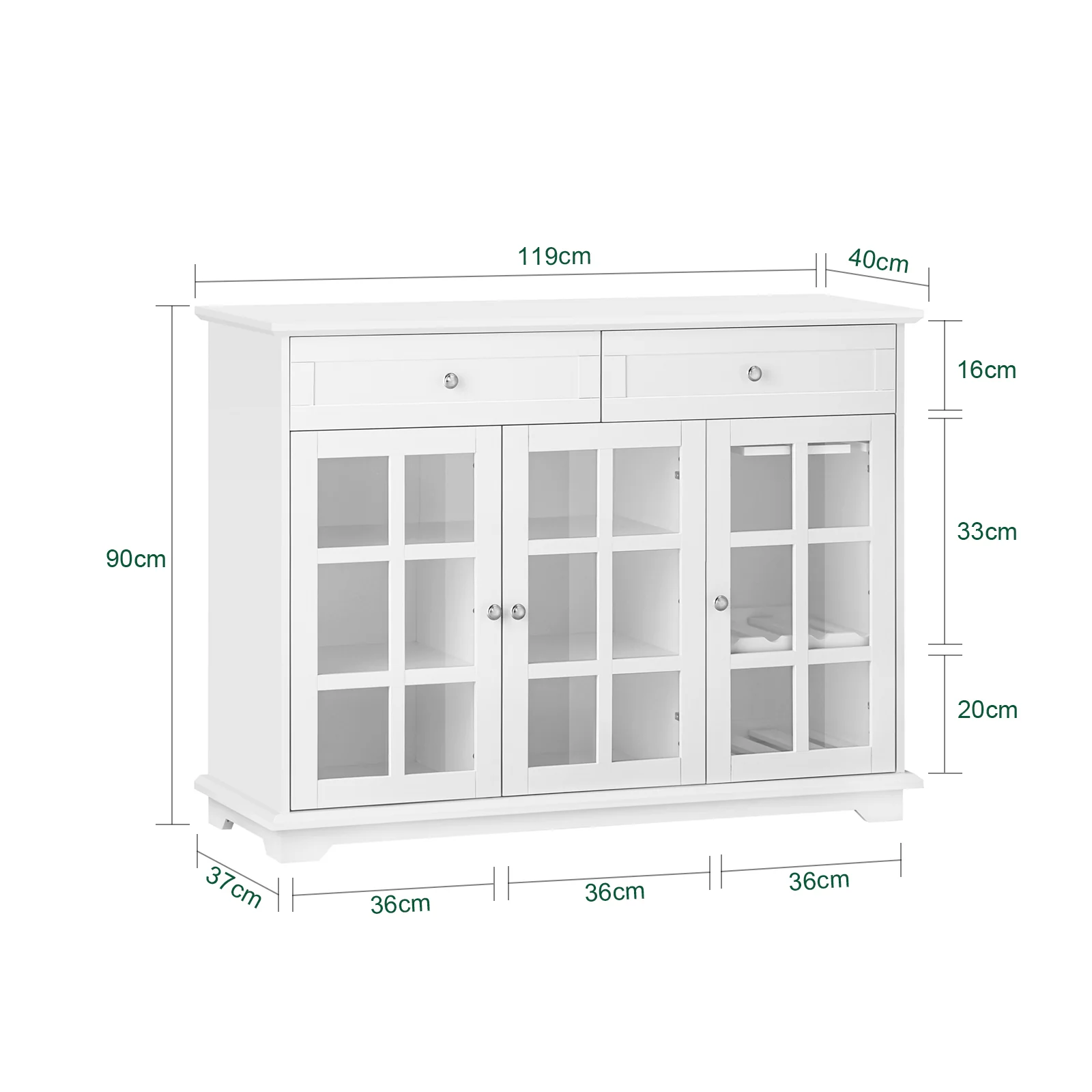 SoBuy FSB77-W Aparador Cocina con 3 Puertas y 2 Cajones Blanco - Image 3