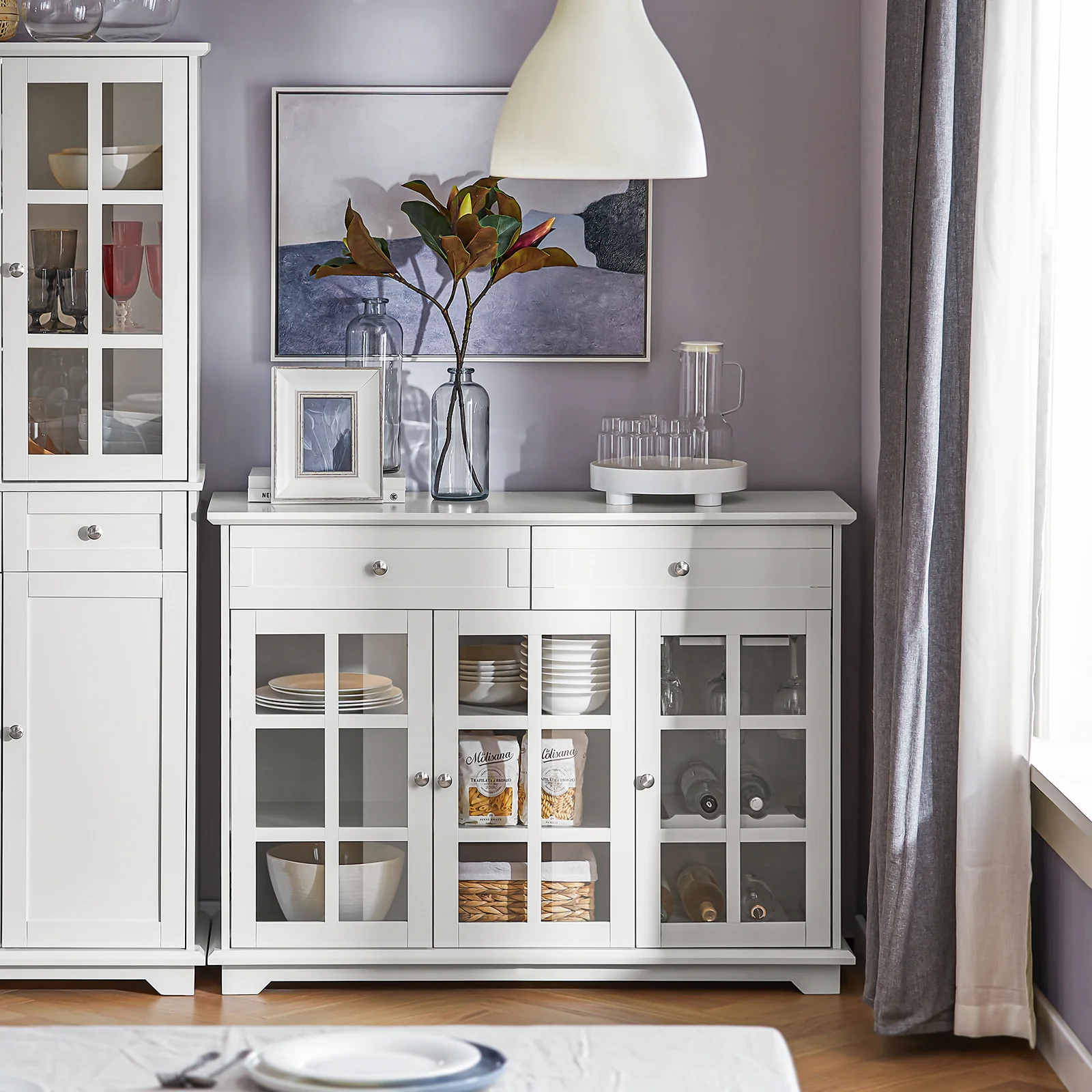 SoBuy FSB77-W Aparador Cocina con 3 Puertas y 2 Cajones Blanco - Image 4