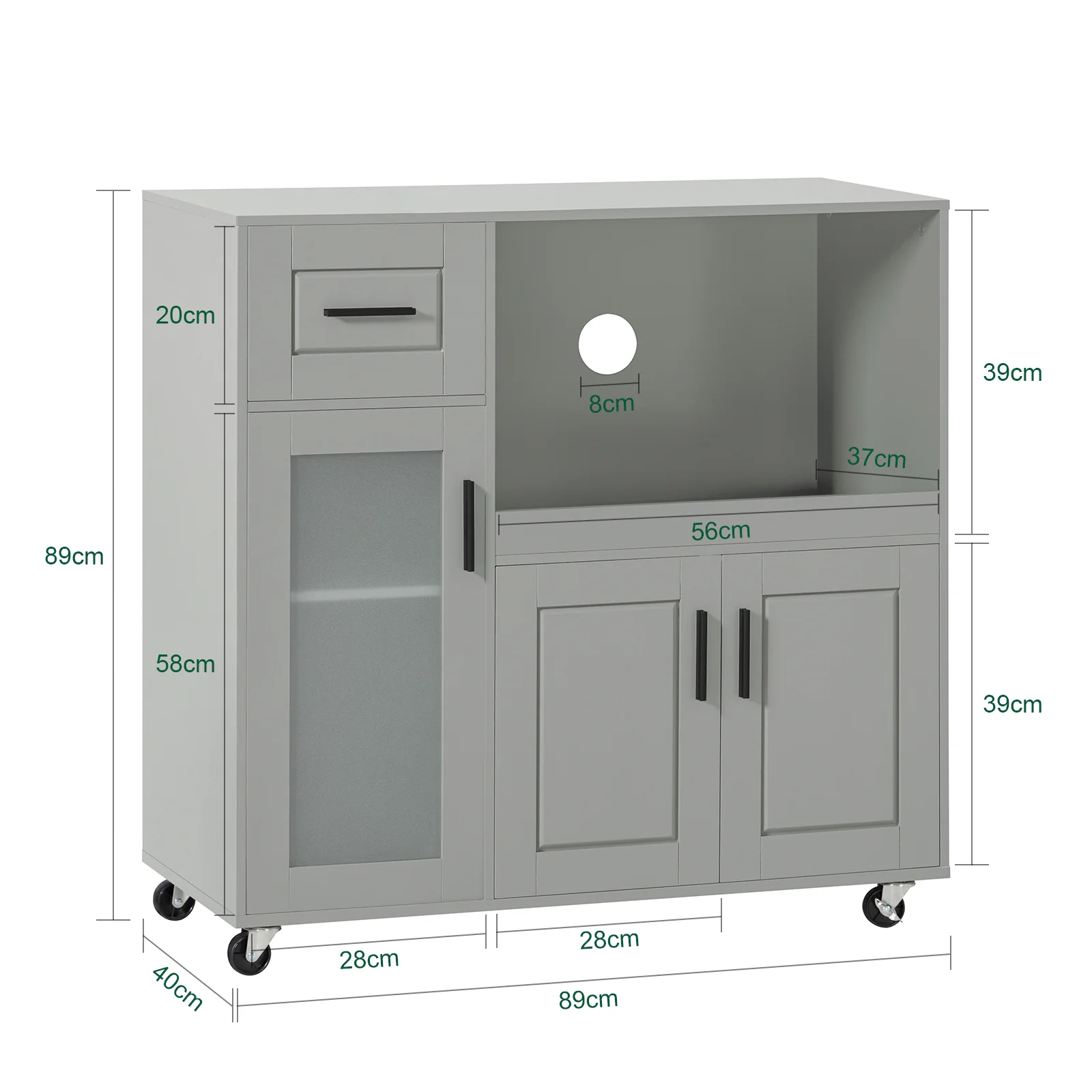 SoBuy FSB78-HG Aparador para Microondas con Ruedas 3 Puertas y un cajón Gris - Image 3