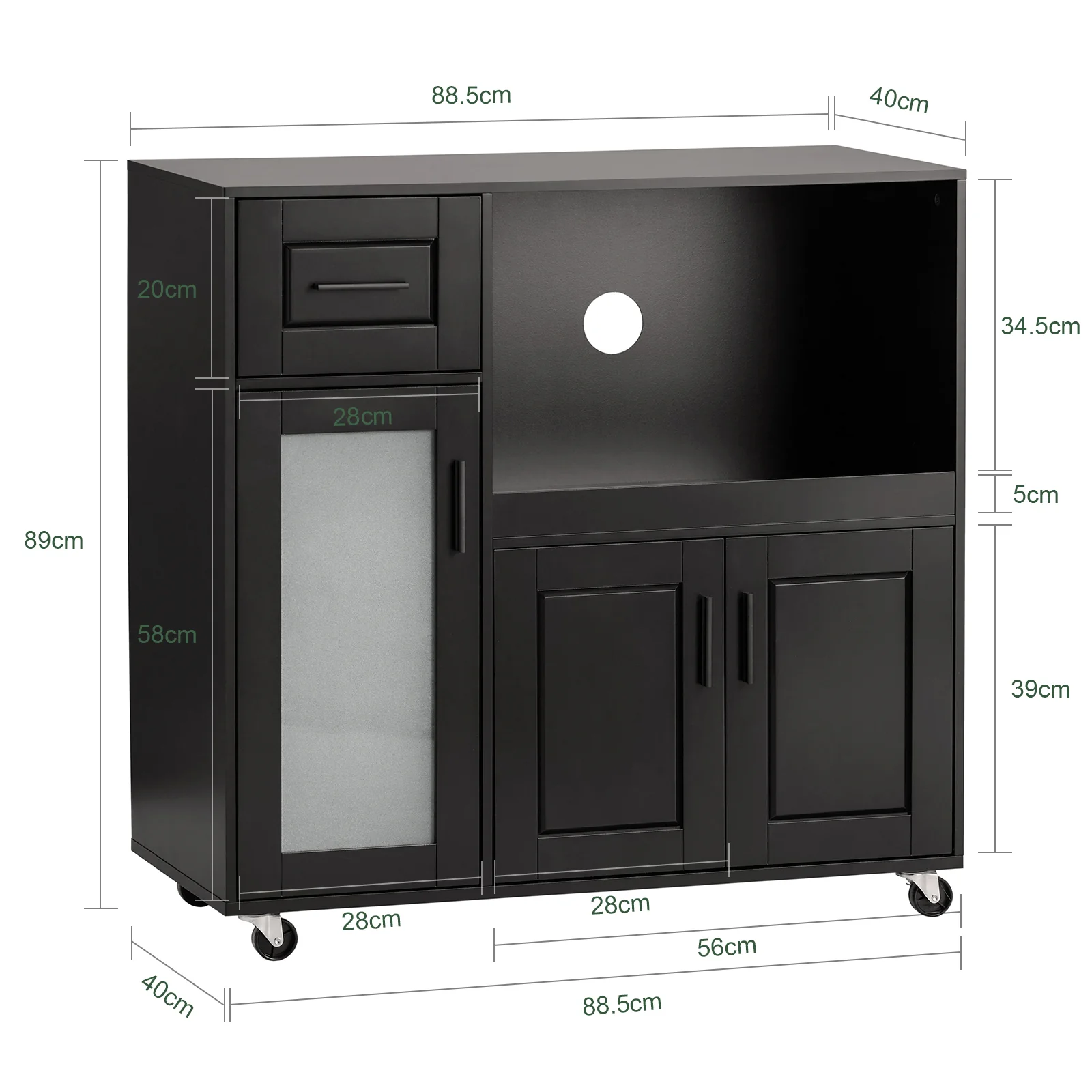 SoBuy FSB78-SCH Aparador para Microondas con Ruedas con 3 Puertas y 1 Cajón - Image 3