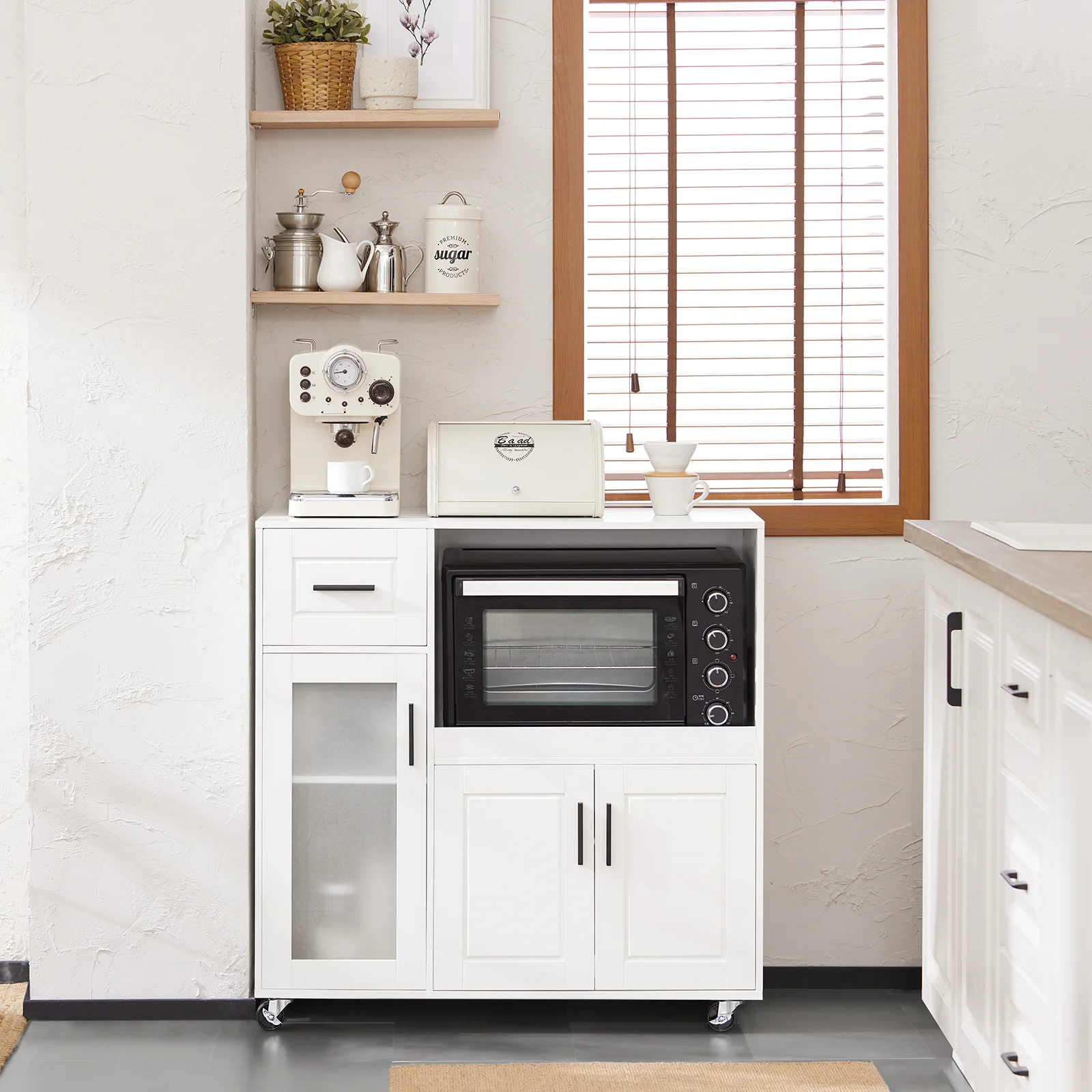 SoBuy FSB78-W Aparador de Cocina para Microondas con Ruedas con 3 Puertas y 1 Cajón - Image 4
