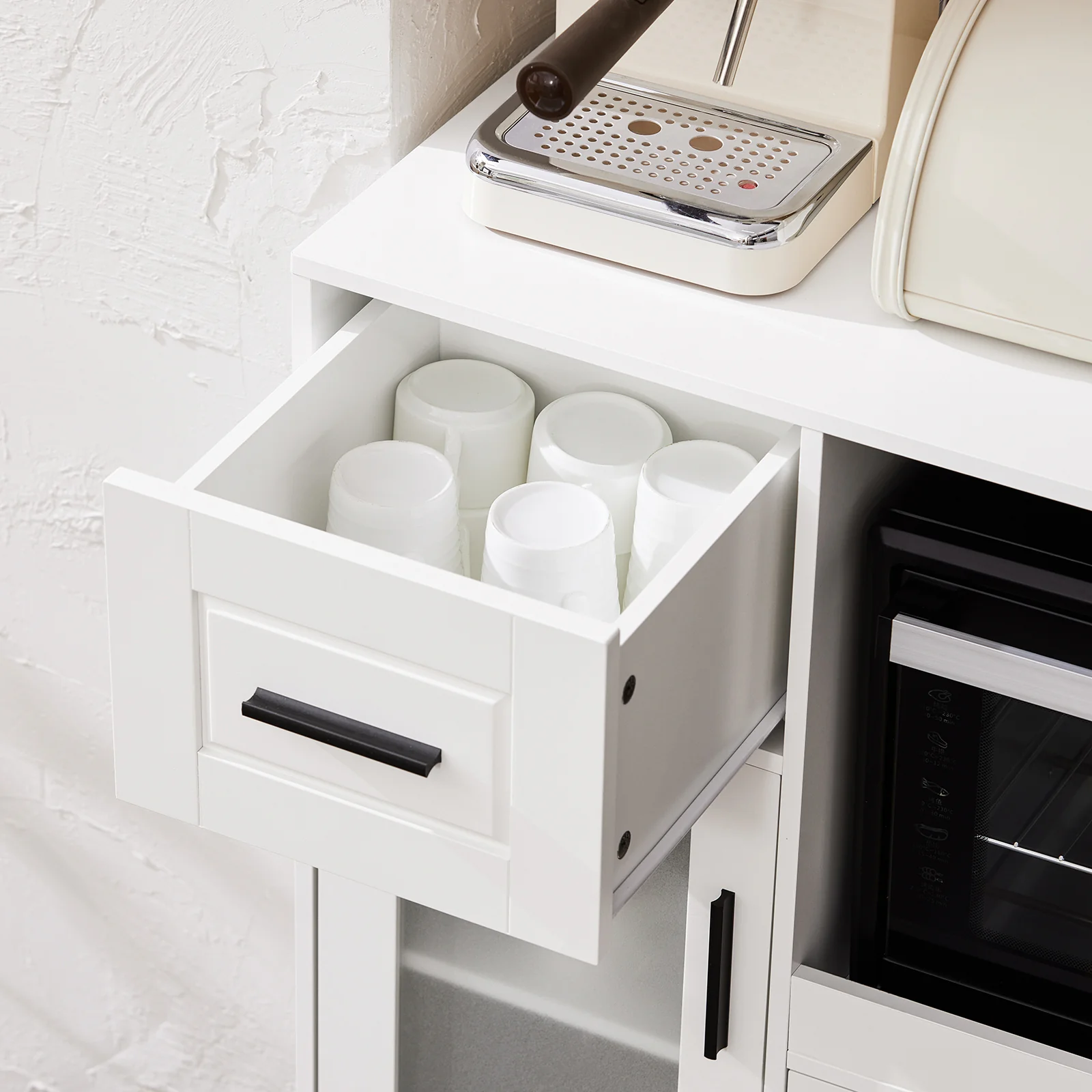 SoBuy FSB78-W Aparador de Cocina para Microondas con Ruedas con 3 Puertas y 1 Cajón - Image 8