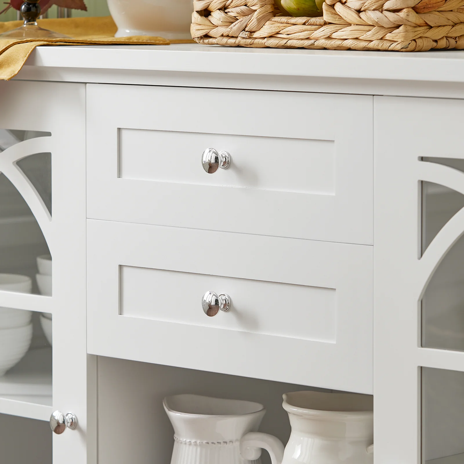 SoBuy FSB79-W Aparador Cocina Mueble Vitrina de Cristal con 2 Puertas y 2 Cajones Blanco - Image 7