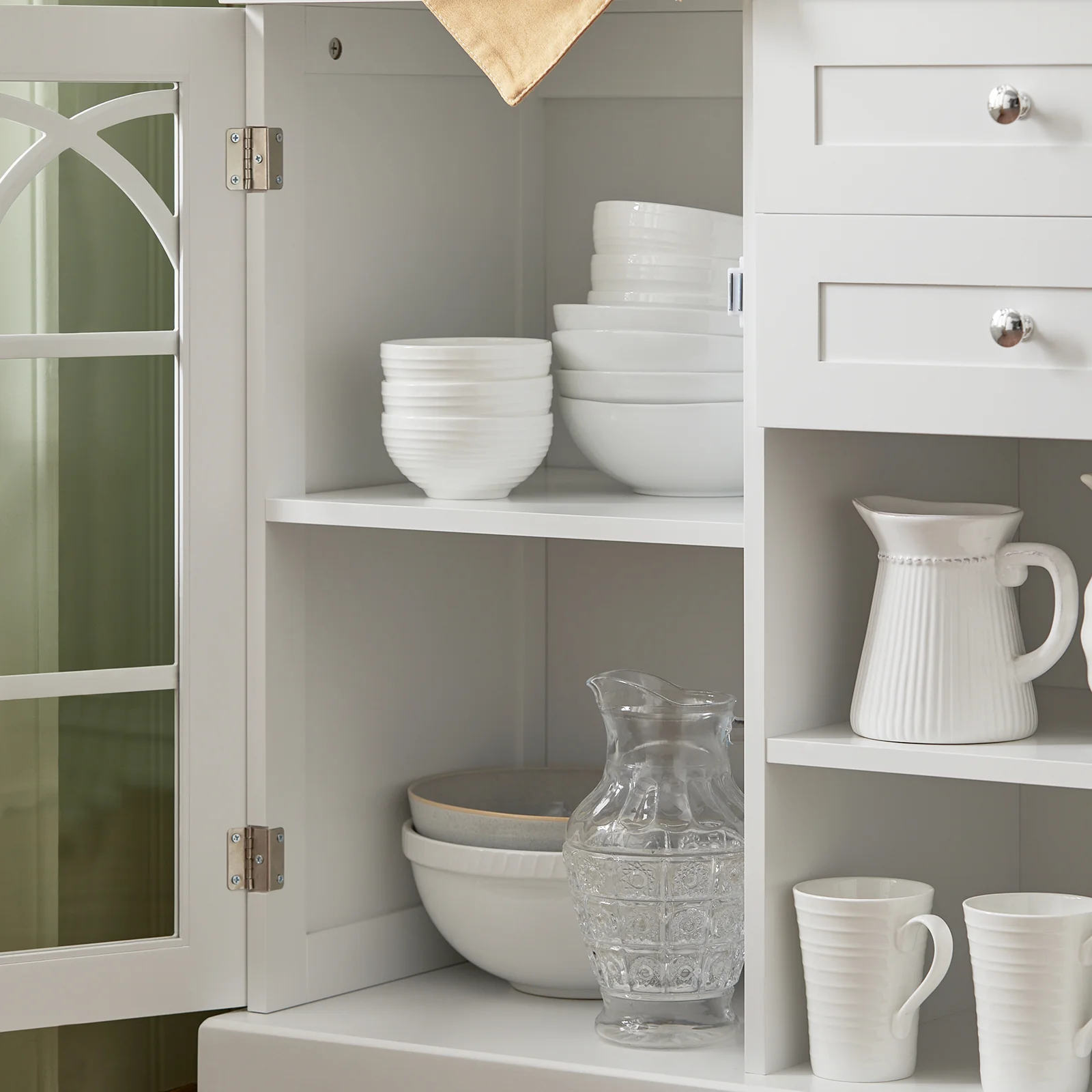 SoBuy FSB79-W Aparador Cocina Mueble Vitrina de Cristal con 2 Puertas y 2 Cajones Blanco - Image 9