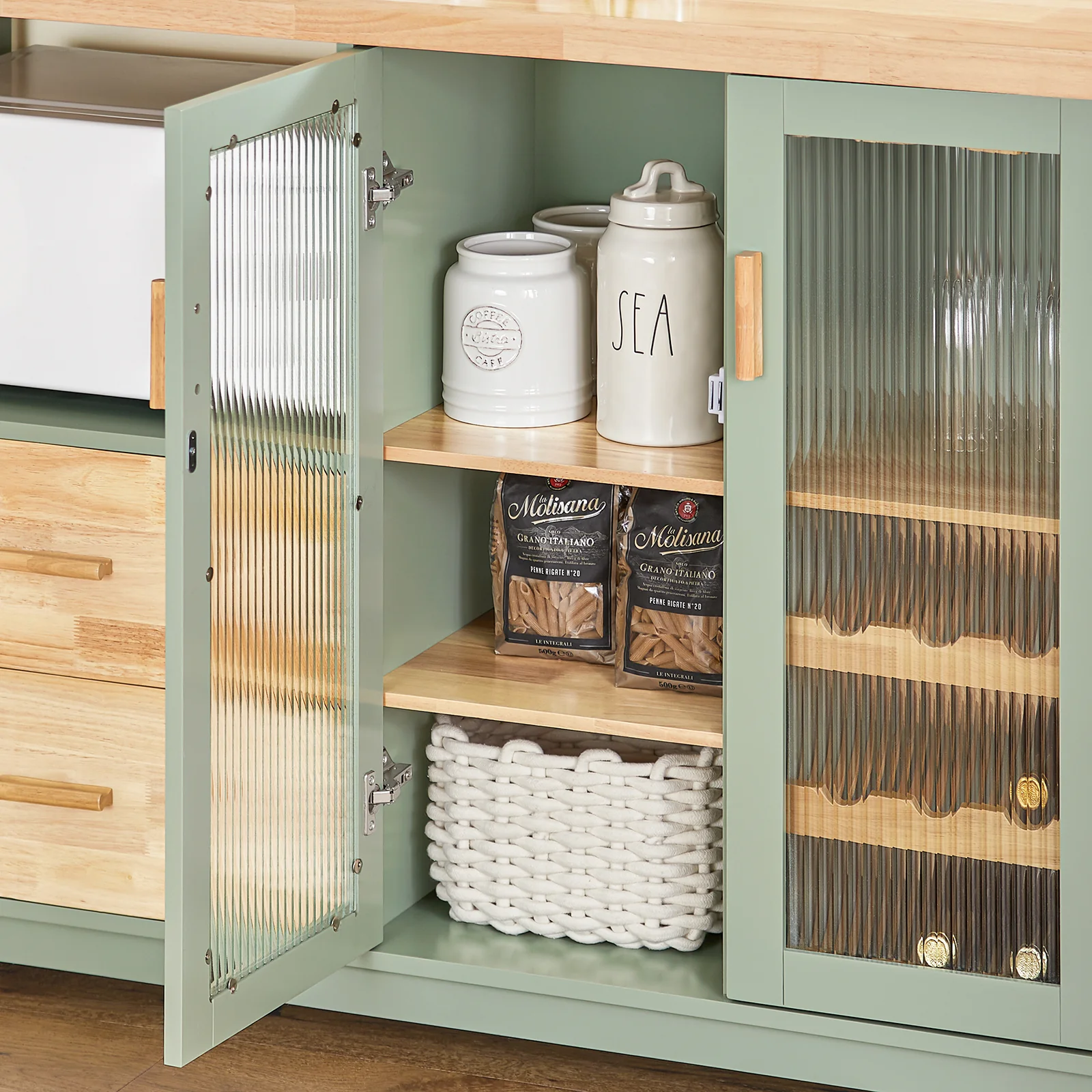 SoBuy FSB81-GR Aparador Cocina Verde 120cm con Botellero, Microondas y 2 Cajones - Image 7