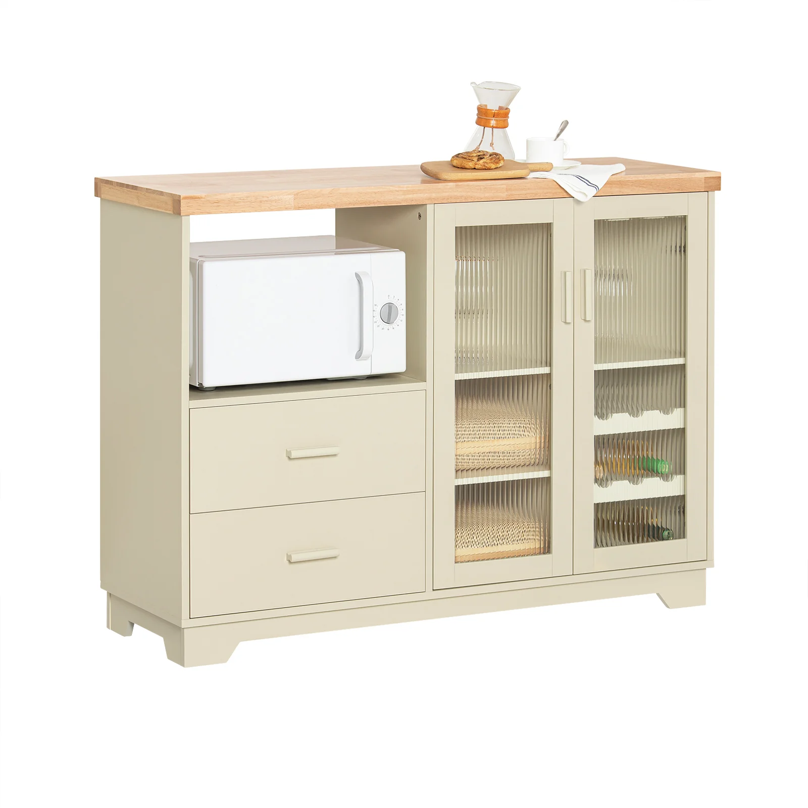Preventa-SoBuy FSB81-MI Aparador Cocina para microonda con 2 Puertas 1 Compartimento Beige 120 x 40 x 90 cm