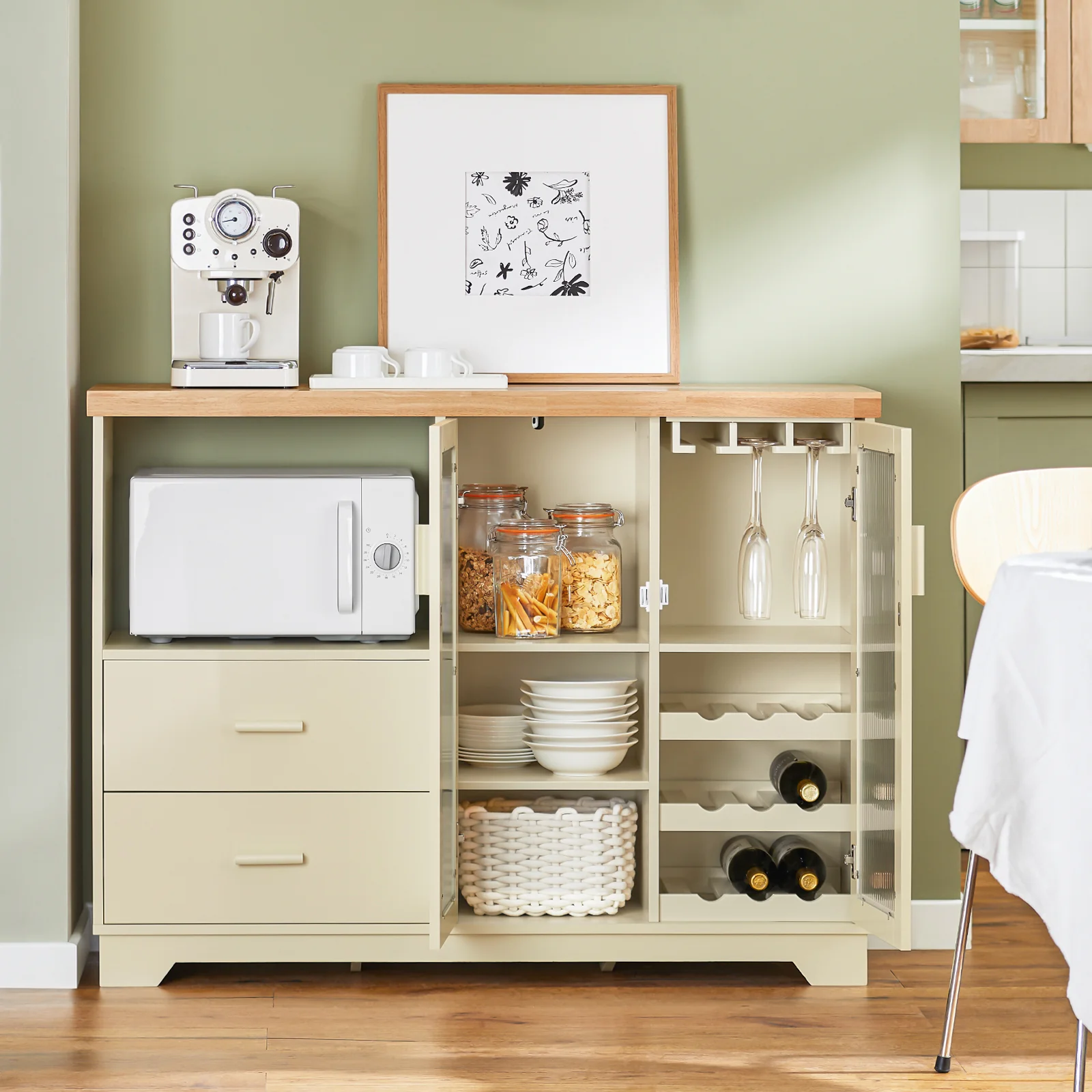 Preventa-SoBuy FSB81-MI Aparador Cocina para microonda con 2 Puertas 1 Compartimento Beige 120 x 40 x 90 cm - Image 2
