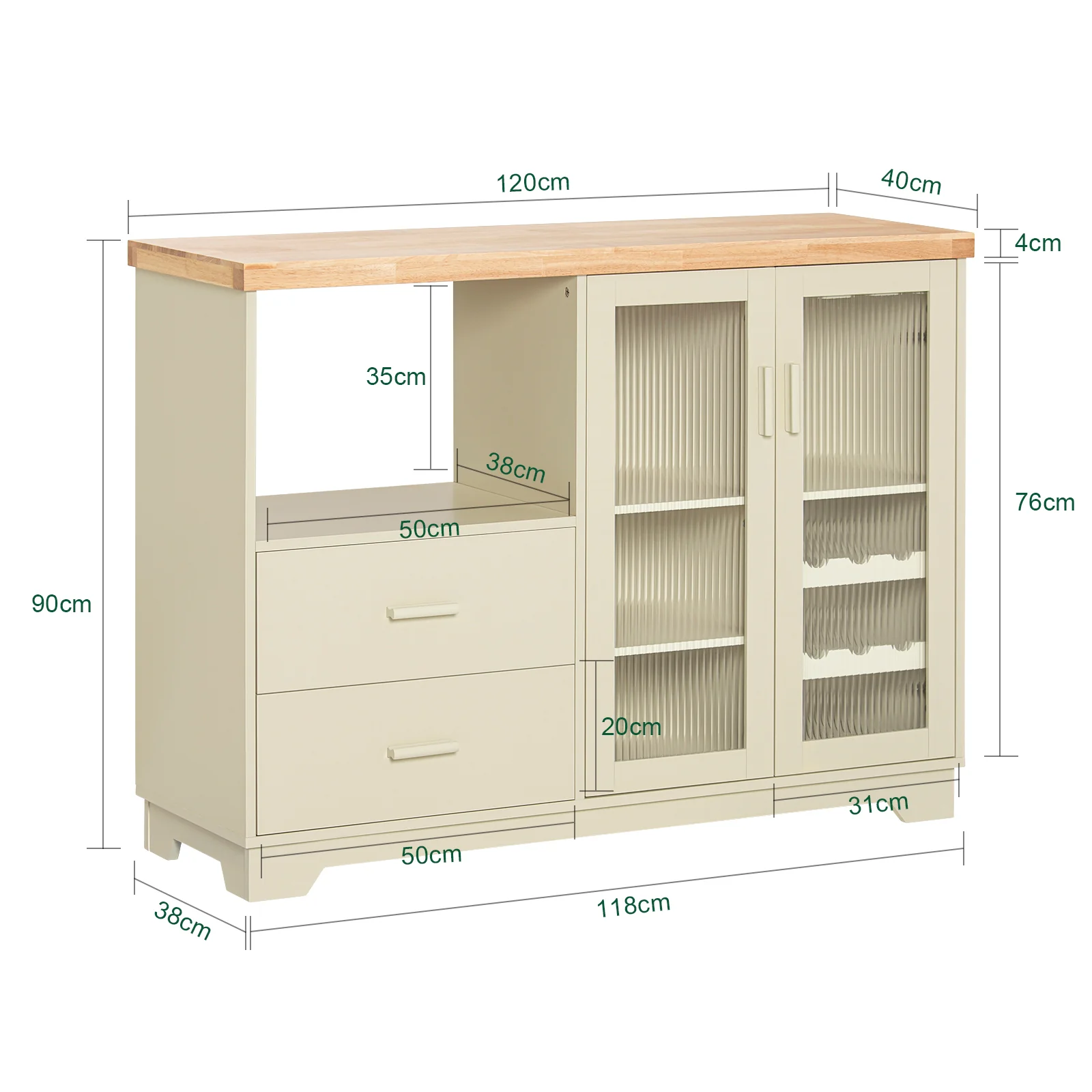 Preventa-SoBuy FSB81-MI Aparador Cocina para microonda con 2 Puertas 1 Compartimento Beige 120 x 40 x 90 cm - Image 3