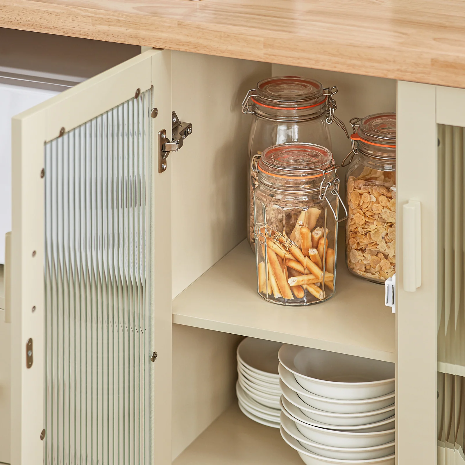 Preventa-SoBuy FSB81-MI Aparador Cocina para microonda con 2 Puertas 1 Compartimento Beige 120 x 40 x 90 cm - Image 8