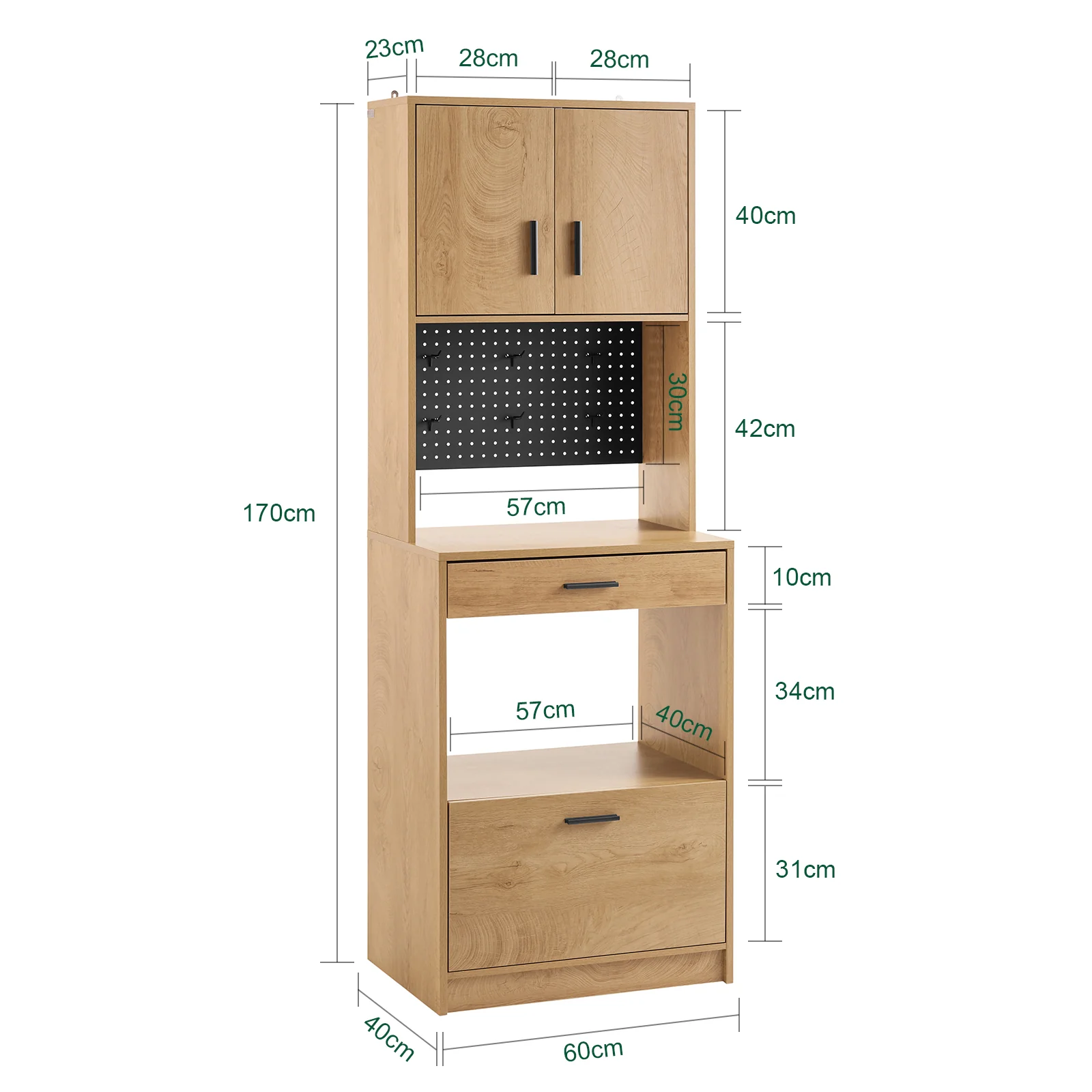 SoBuy FSB98-N Aparador de Cocina con 2 Puertas 2 cajones y 1 Panel Perforado 60 x 40 x 170 cm - Image 3