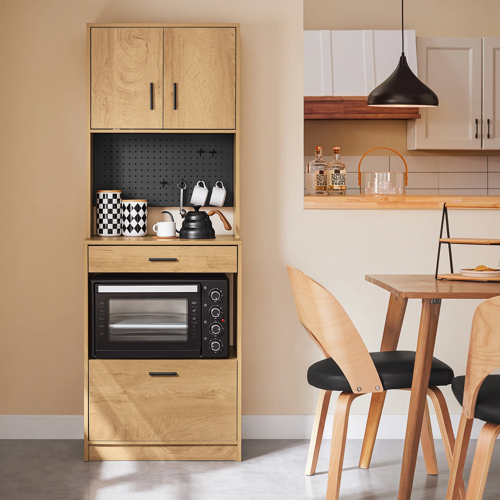 SoBuy FSB98-N Aparador de Cocina con 2 Puertas 2 cajones y 1 Panel Perforado 60 x 40 x 170 cm - Image 4