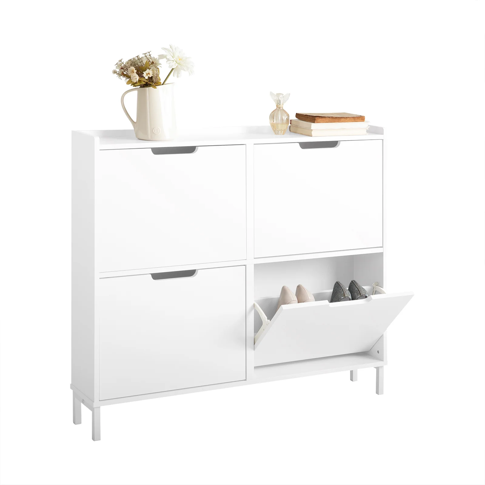 SoBuy FSR100-W Zapatero con 4 solapas 100 x 19 x 91 cm Blanco