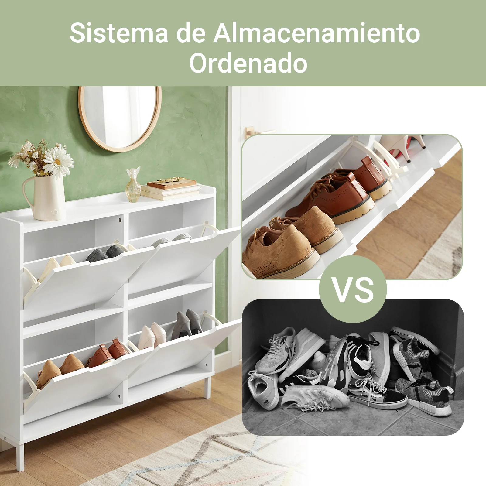 SoBuy FSR100-W Zapatero con 4 solapas 100 x 19 x 91 cm Blanco - Image 2