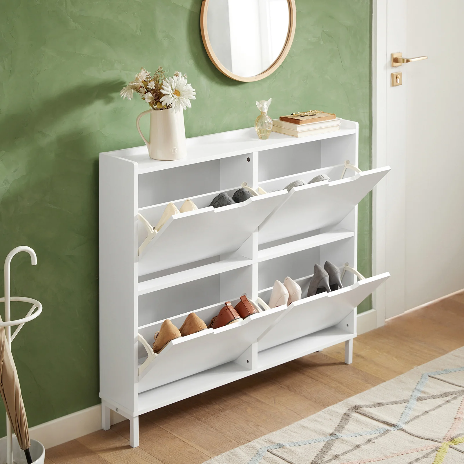 SoBuy FSR100-W Zapatero con 4 solapas 100 x 19 x 91 cm Blanco - Image 8