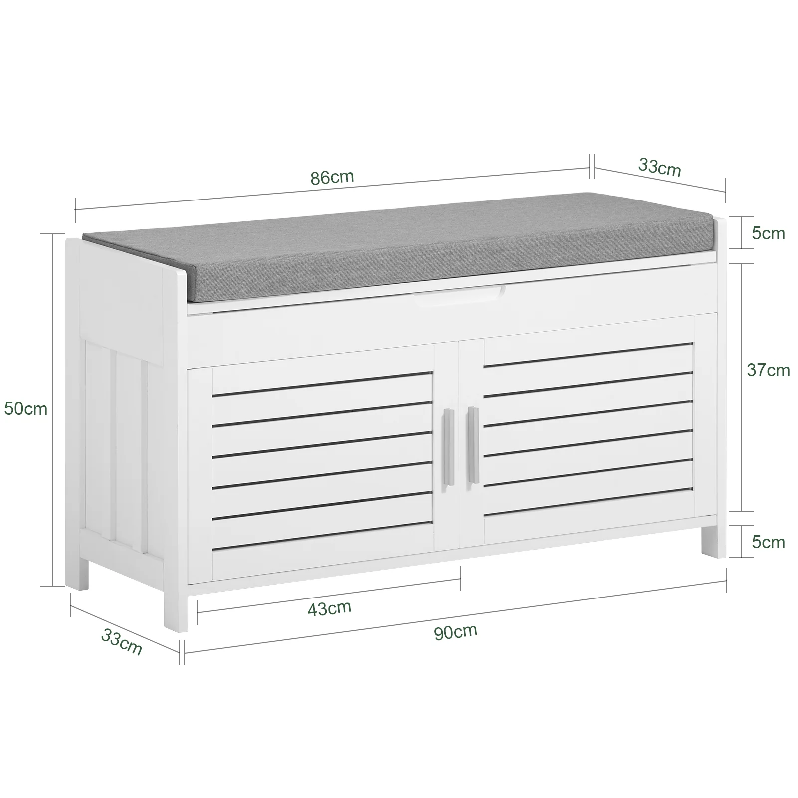 SoBuy FSR102-W Banco Zapatero con 2 Puertas Blanco 90x33x50 cm - Image 3