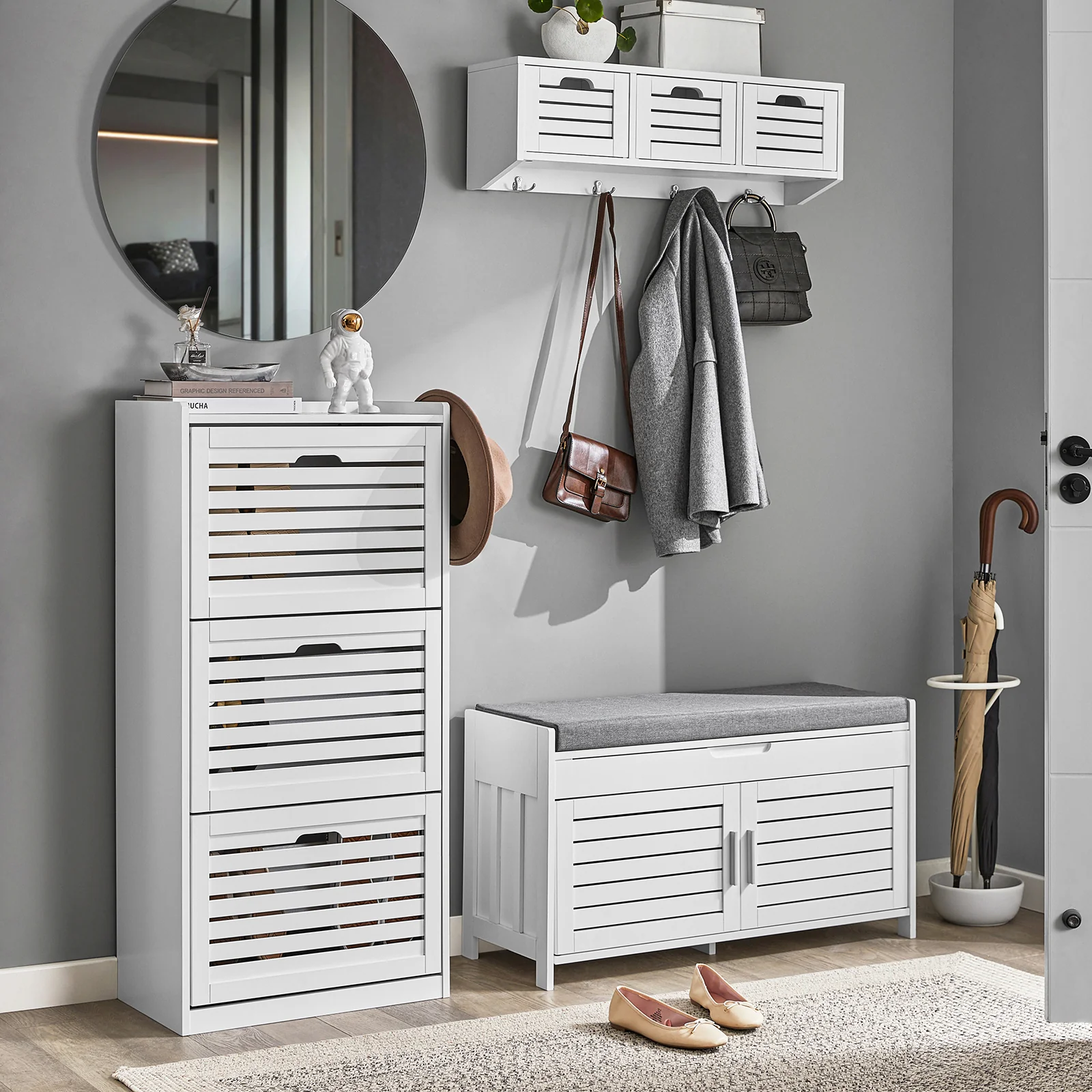 SoBuy FSR102-W Banco Zapatero con 2 Puertas Blanco 90x33x50 cm - Image 4
