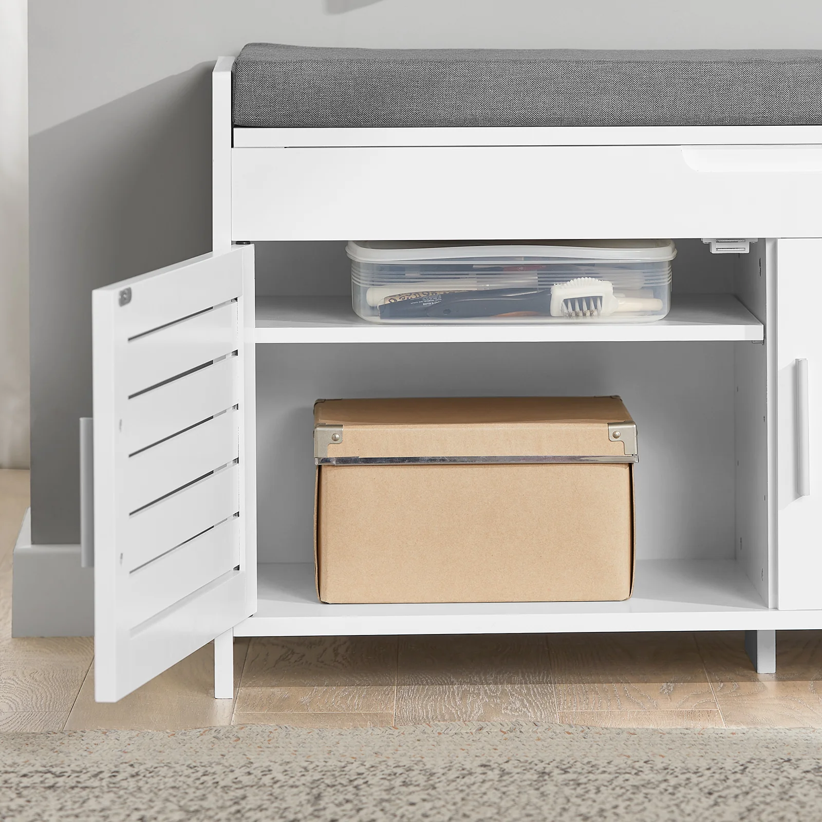 SoBuy FSR102-W Banco Zapatero con 2 Puertas Blanco 90x33x50 cm - Image 8