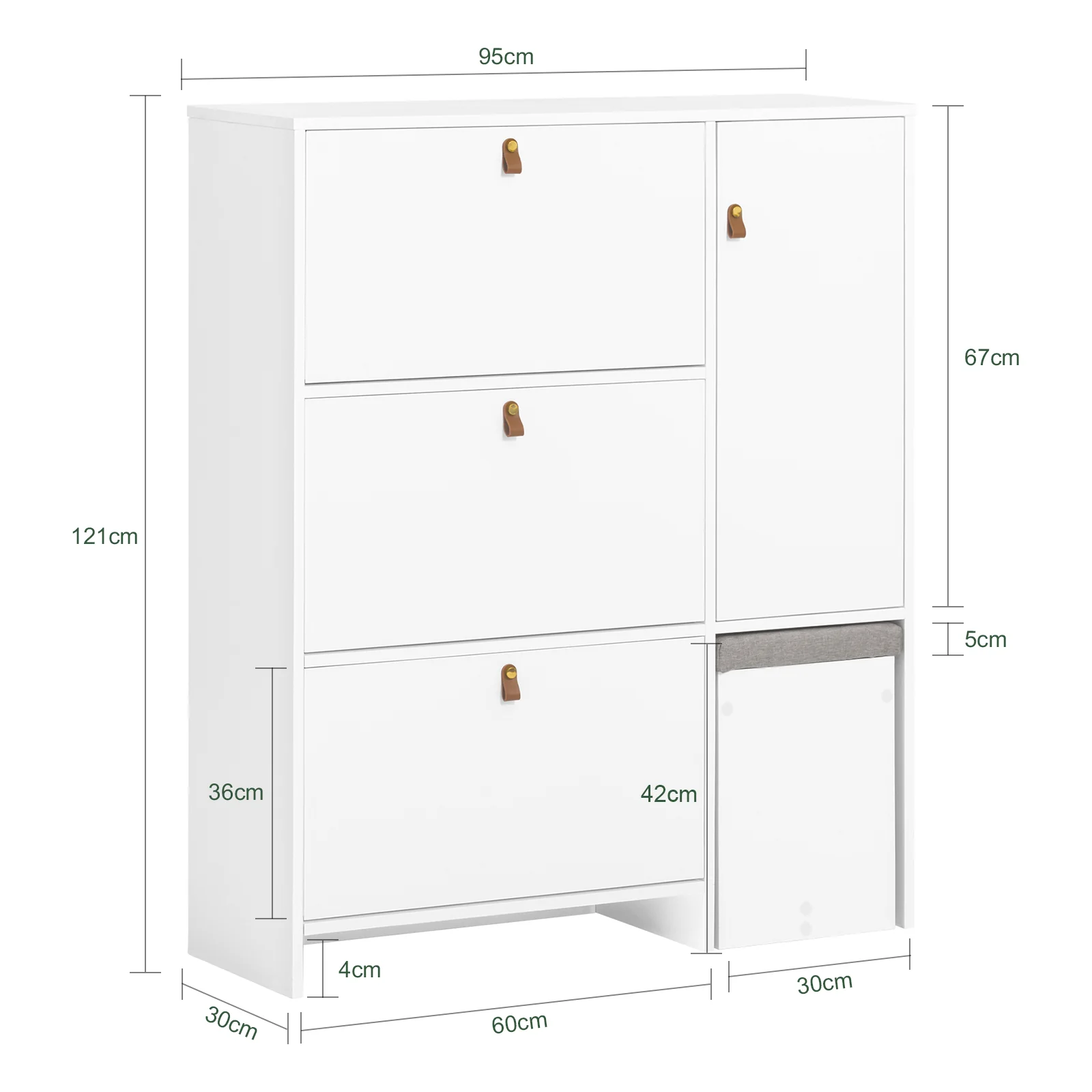 SoBuy FSR107-W Zapatero con 3 solapas,1 puerta y 1 taburete - Image 3