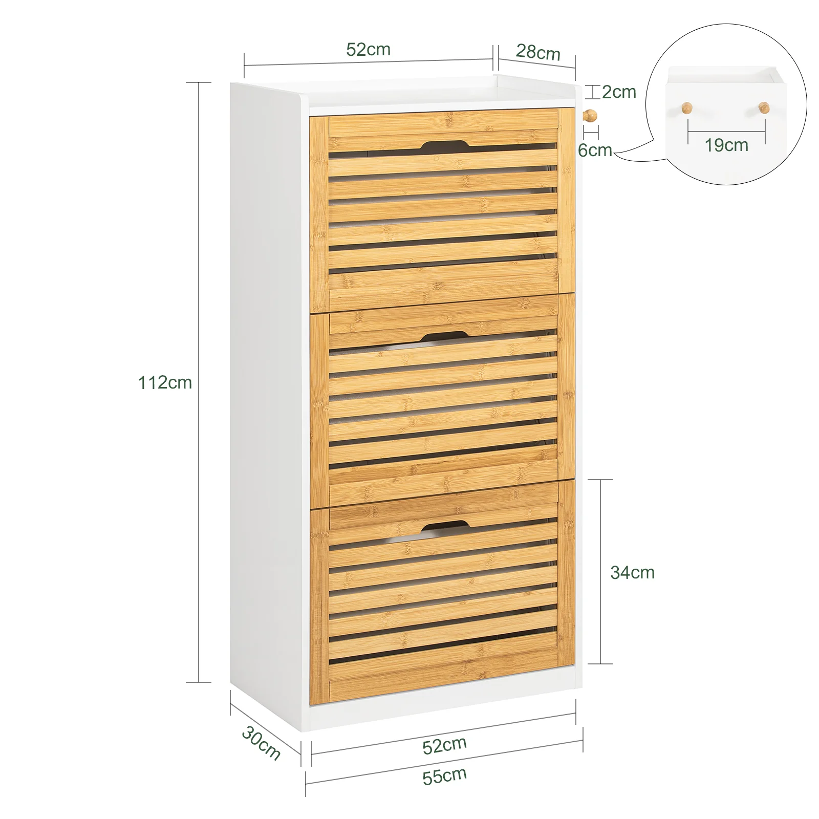 Preventa-SoBuy FSR108-WN Zapatero con 3 solapas y 2 Ganchos Blanco/Madera - Image 3