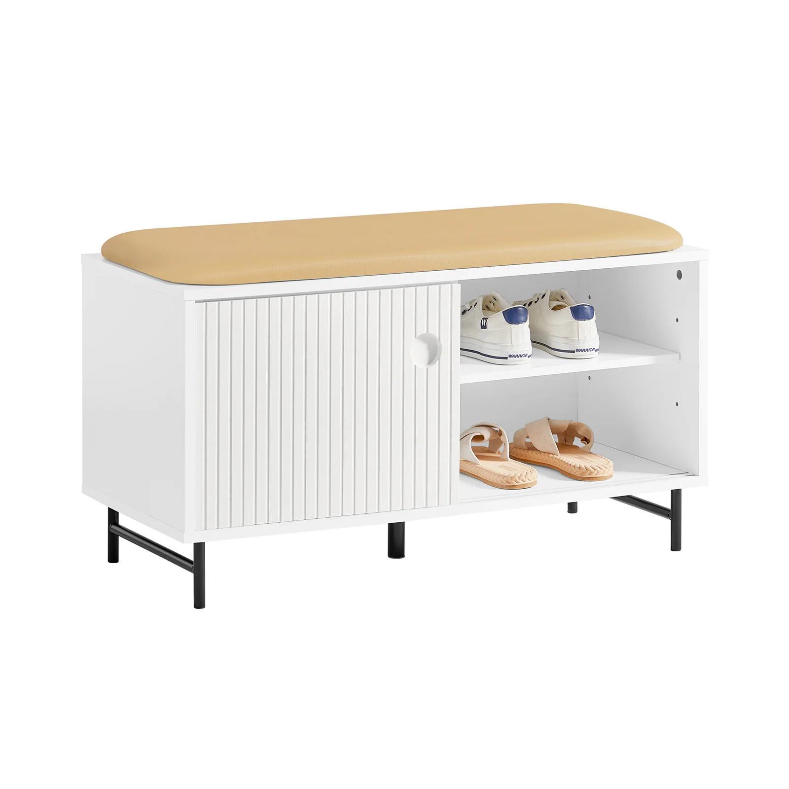 SoBuy FSR116-W Banco Zapatero con Puertas Correderas Blanco