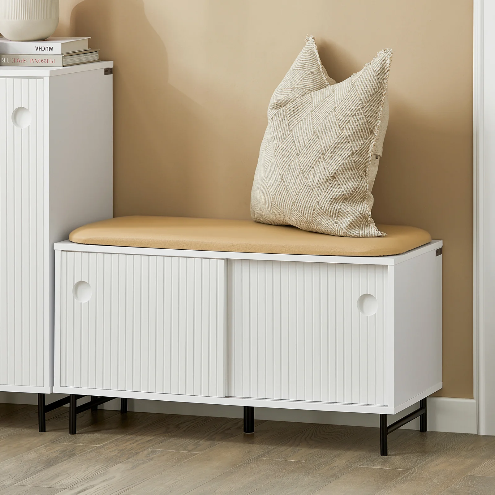 SoBuy FSR116-W Banco Zapatero con Puertas Correderas Blanco - Image 2