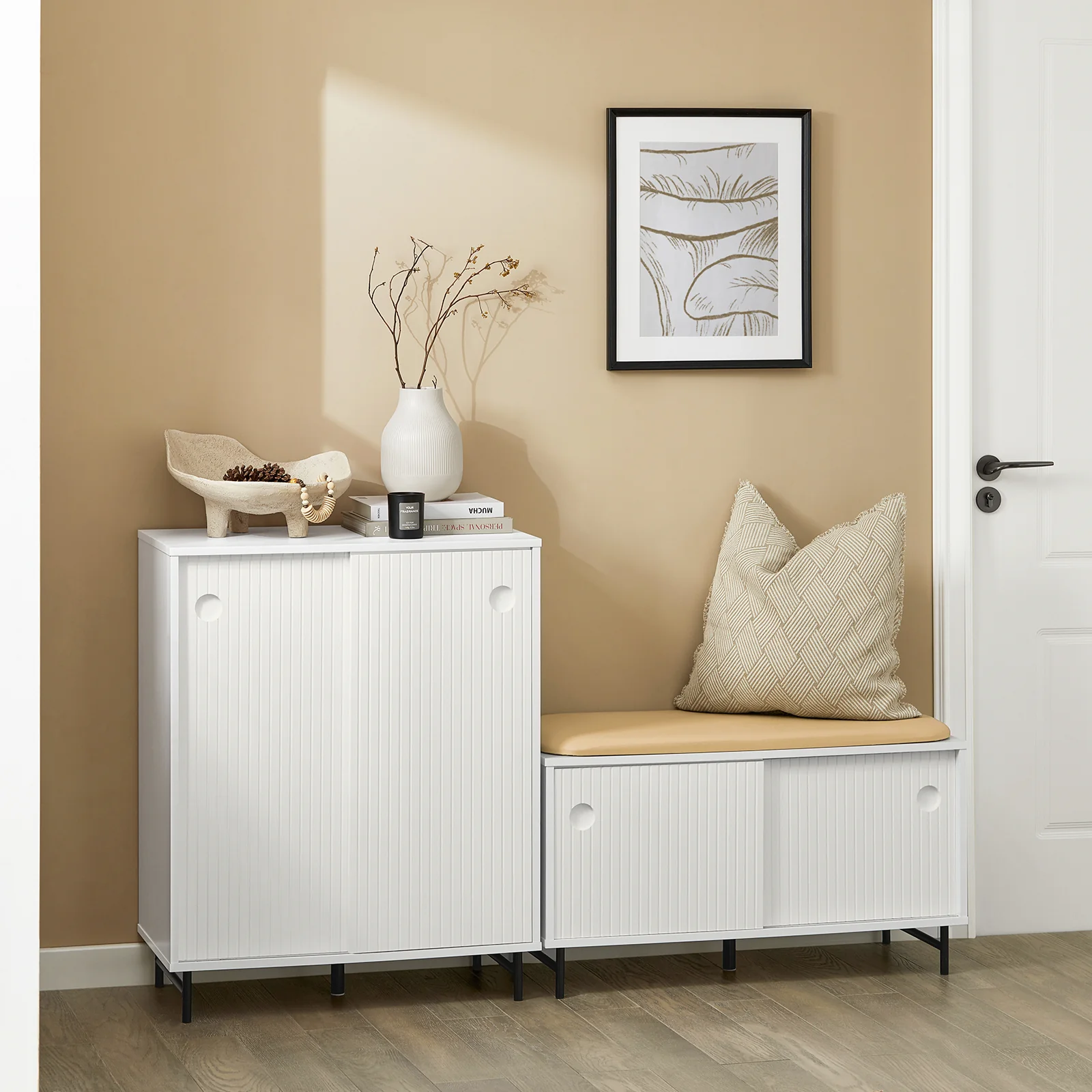 SoBuy FSR116-W Banco Zapatero con Puertas Correderas Blanco - Image 5