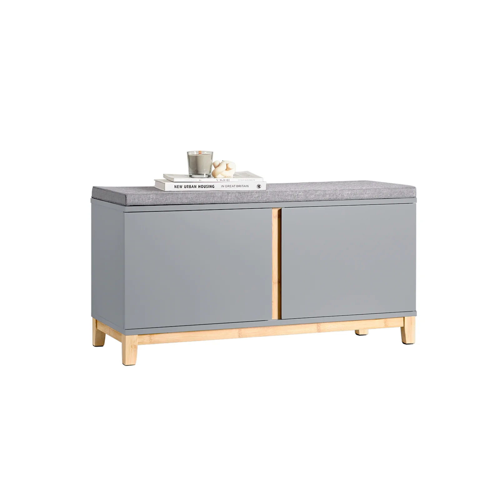 SoBuy FSR117-HG Banco de almacenamiento con 2 Puertas Gris